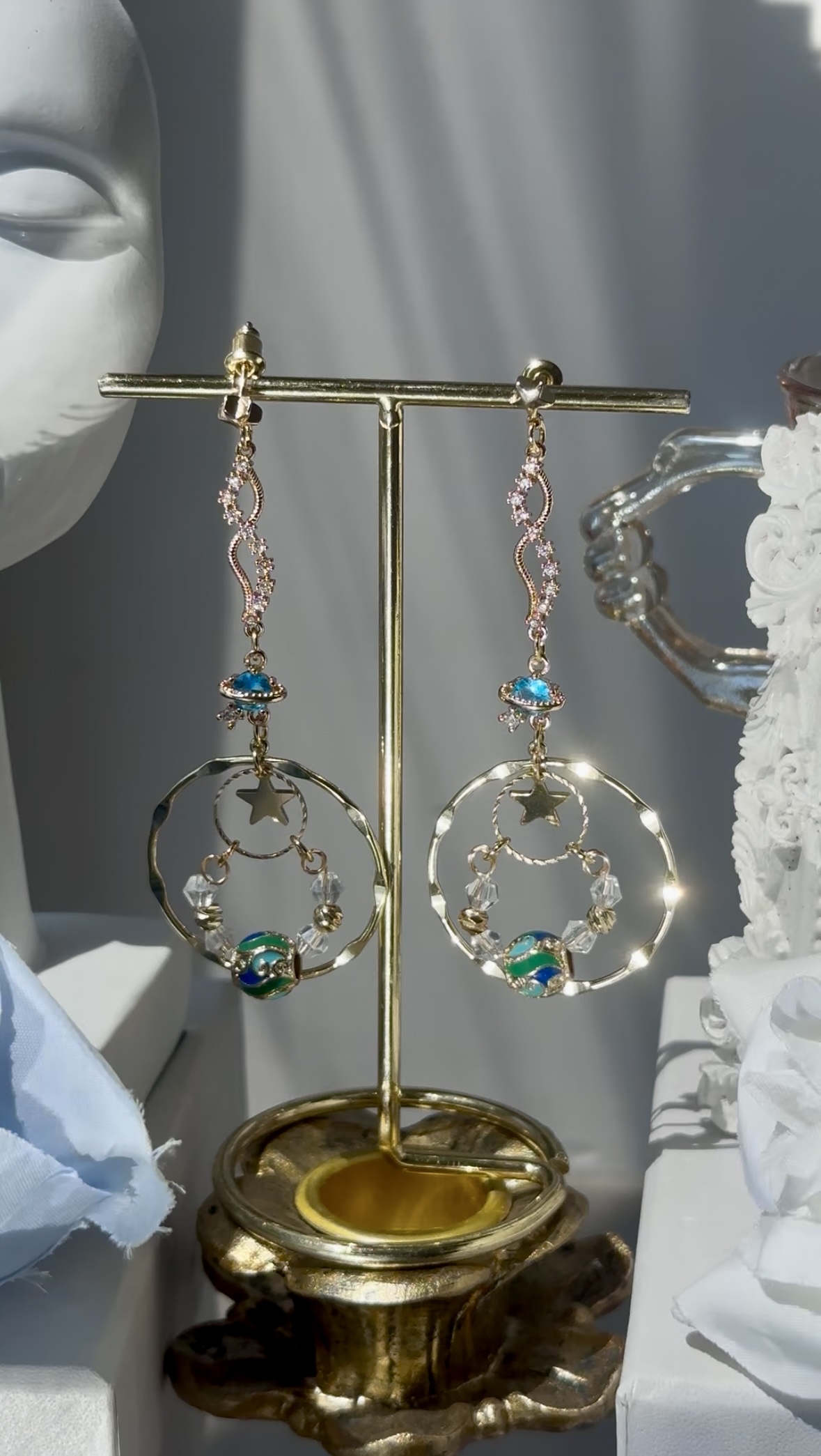 藍光陶瓷手工繞珠耳環🌍