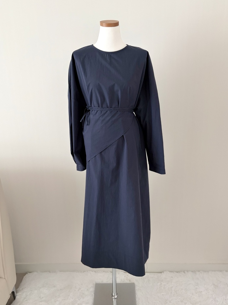 Wrap-Accent Dress (Navy)