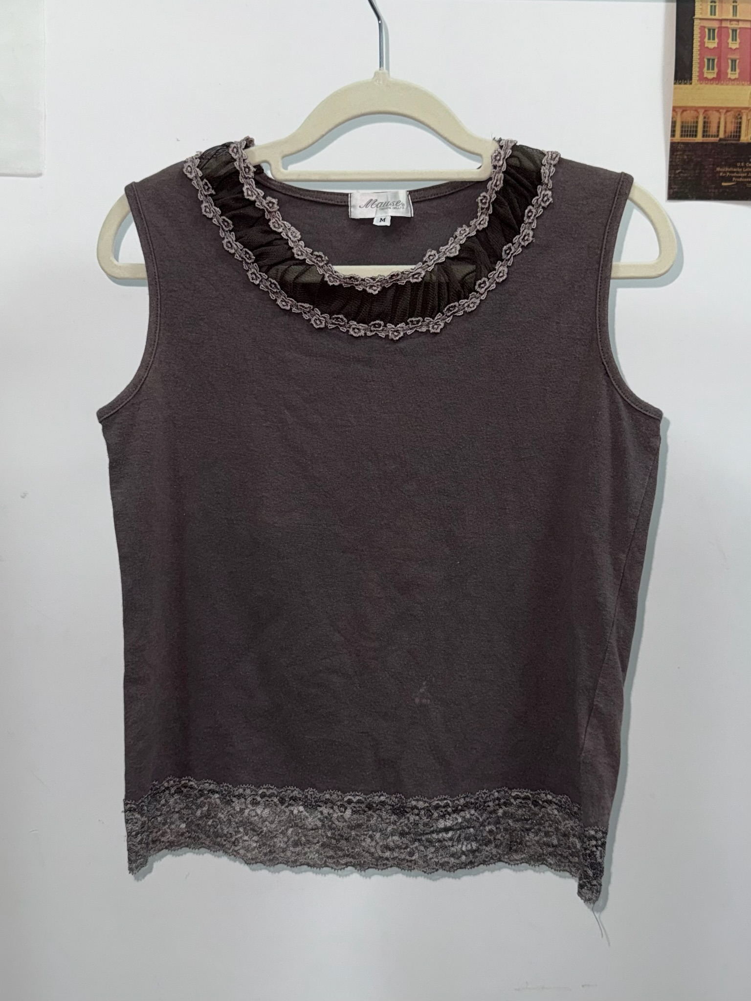 Coquette Aesthetic Lace-Trimmed Tank Top in Charcoal