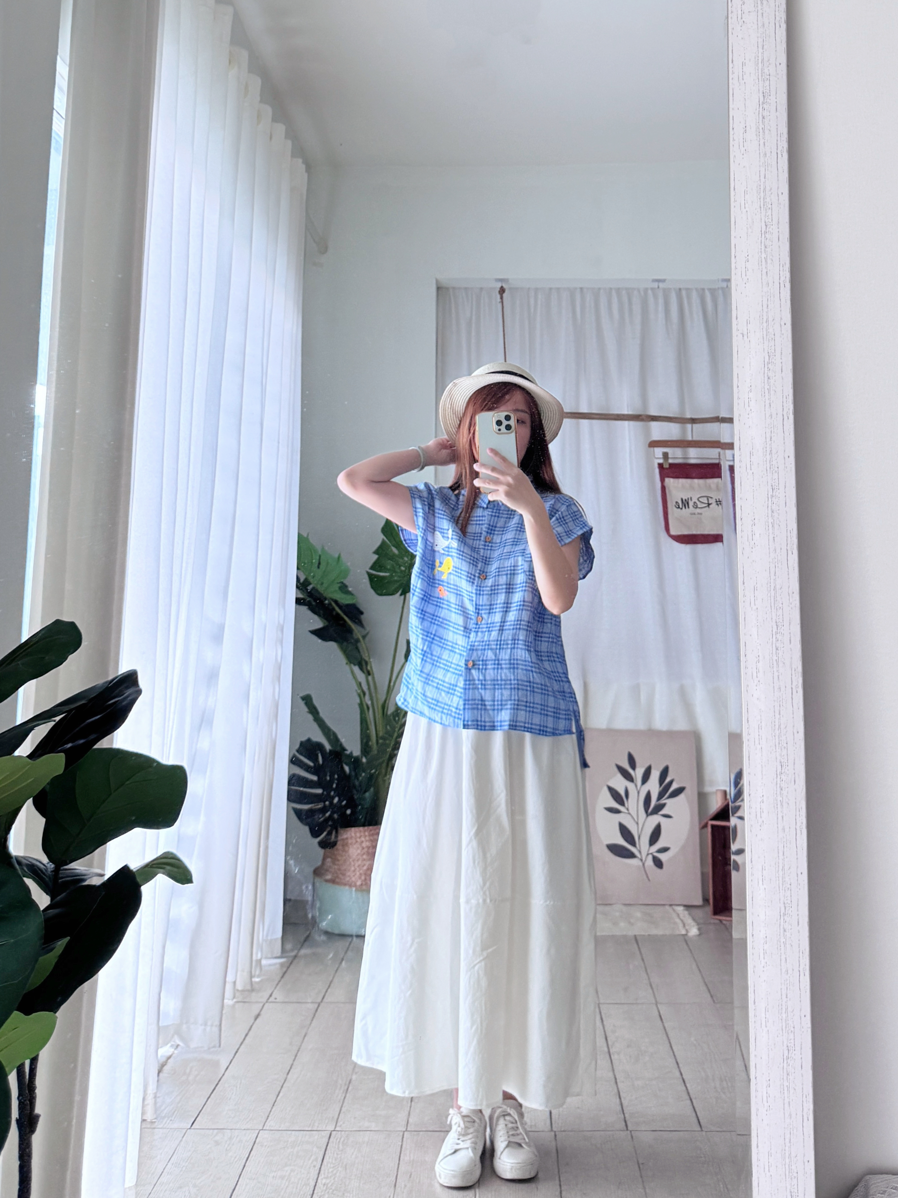 日系直肩鲸鱼刺绣衬衫