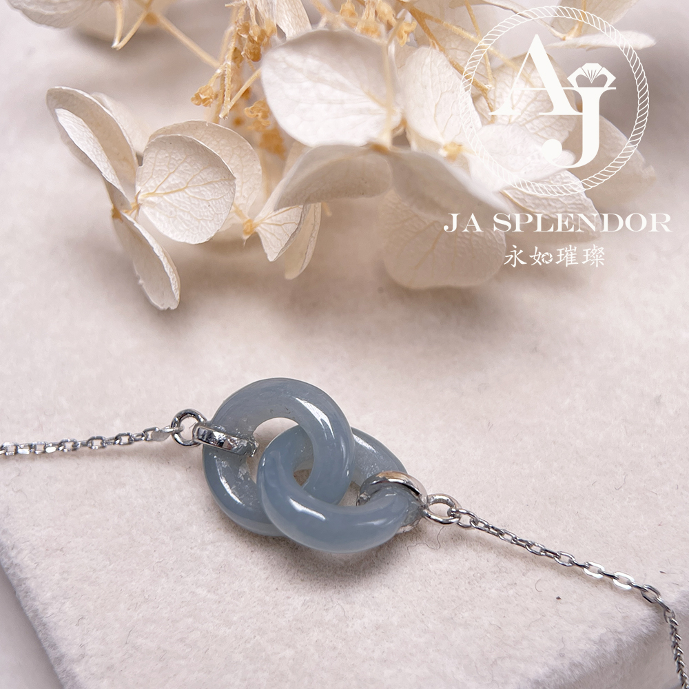 JN-2242 天然翡翠A玉 時尚愛你一生雙環吊墜連項鏈