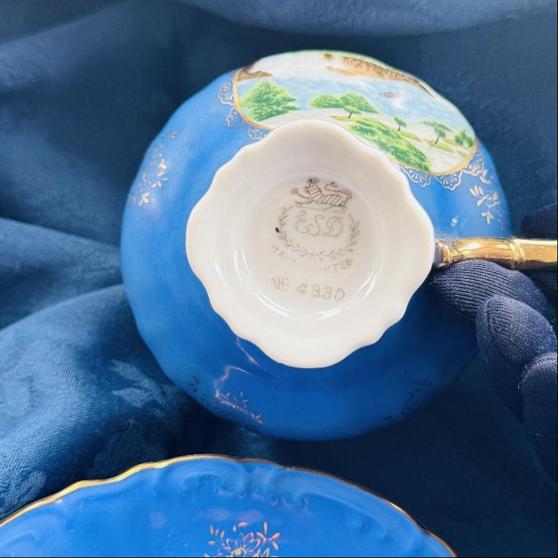RARE! Vintage C.a. 1950s ESD Niagara Falls Canada Sky Blue Souvenir Tea Set Duo - Tea Cup with Saucer (MT2037)