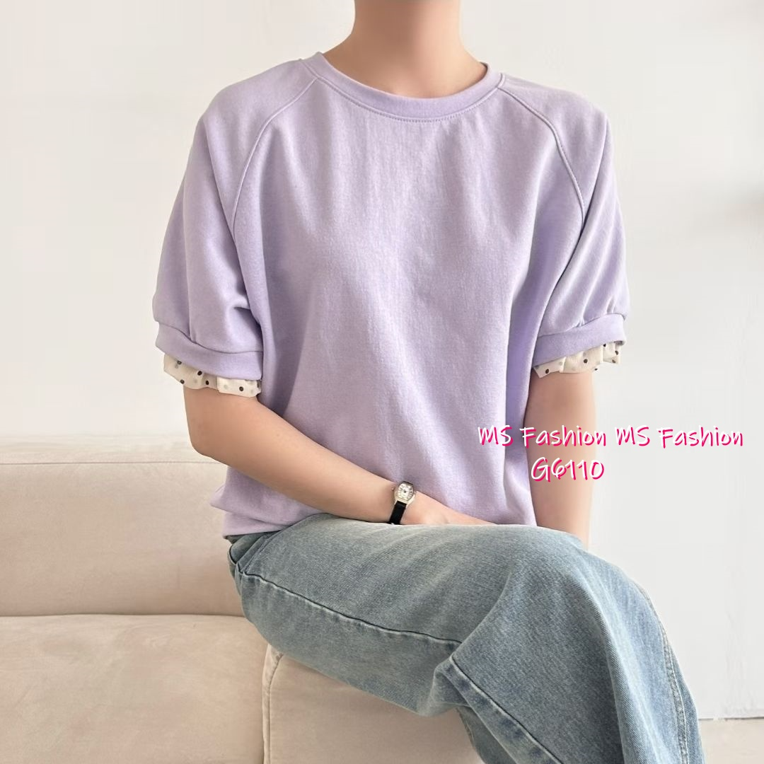 G6110 韓國🇰🇷拼波點ruffle袖top