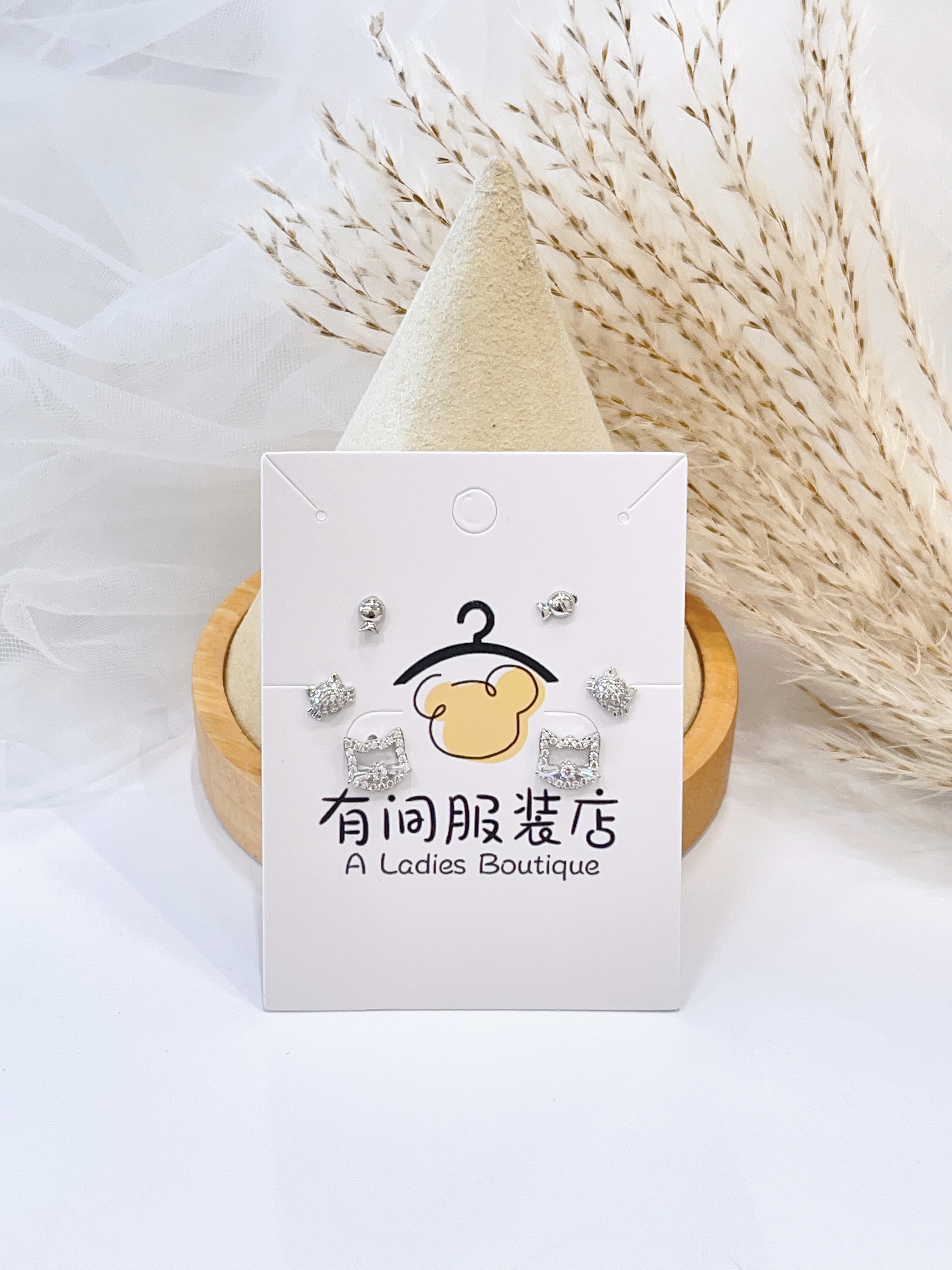 可爱镂空小猫耳环套装