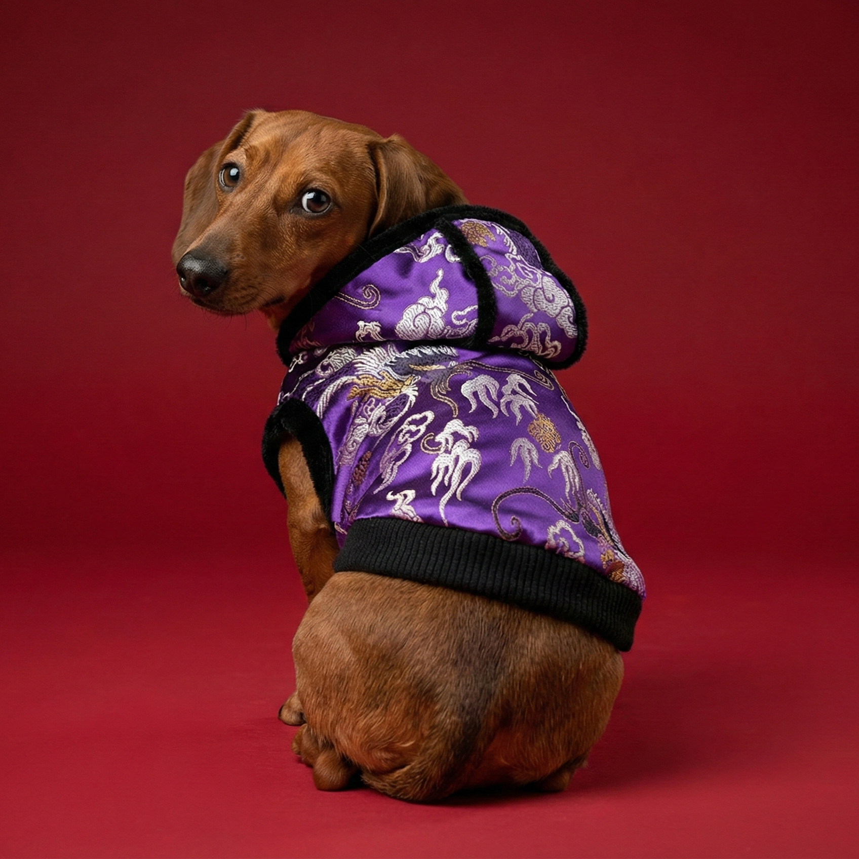 S483PU 黑絨邊賀年衫紫色 Black velvet edge New Year's shirt purple