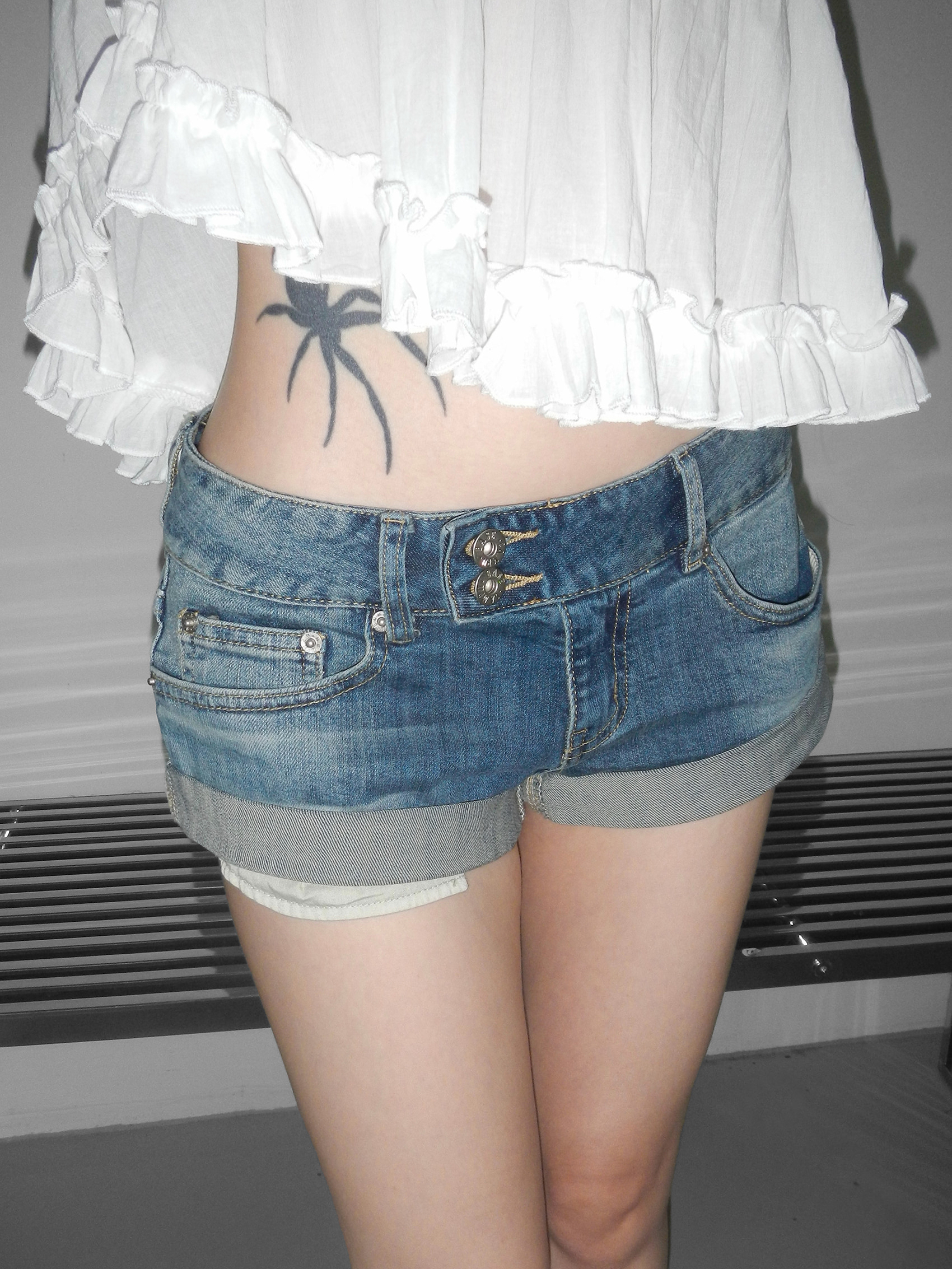 Cuffed Low-Waist Denim Shorts