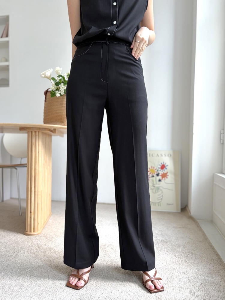 Topstitched Cooling Slacks (Black)