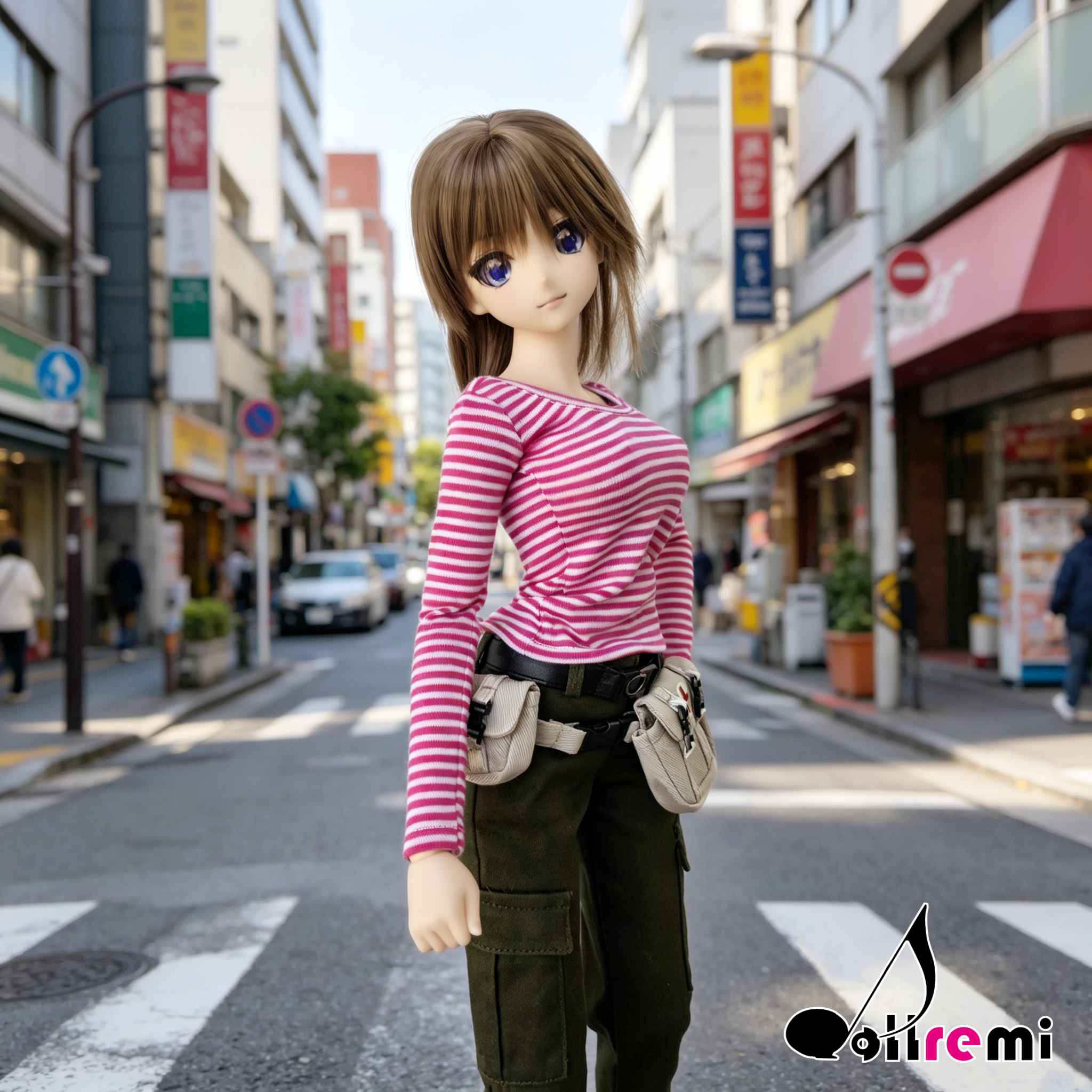 【dollremi】(DD0896D) 粉紅色長袖條子圓領T恤 Pink Long sleeved round neck striped T-shirt