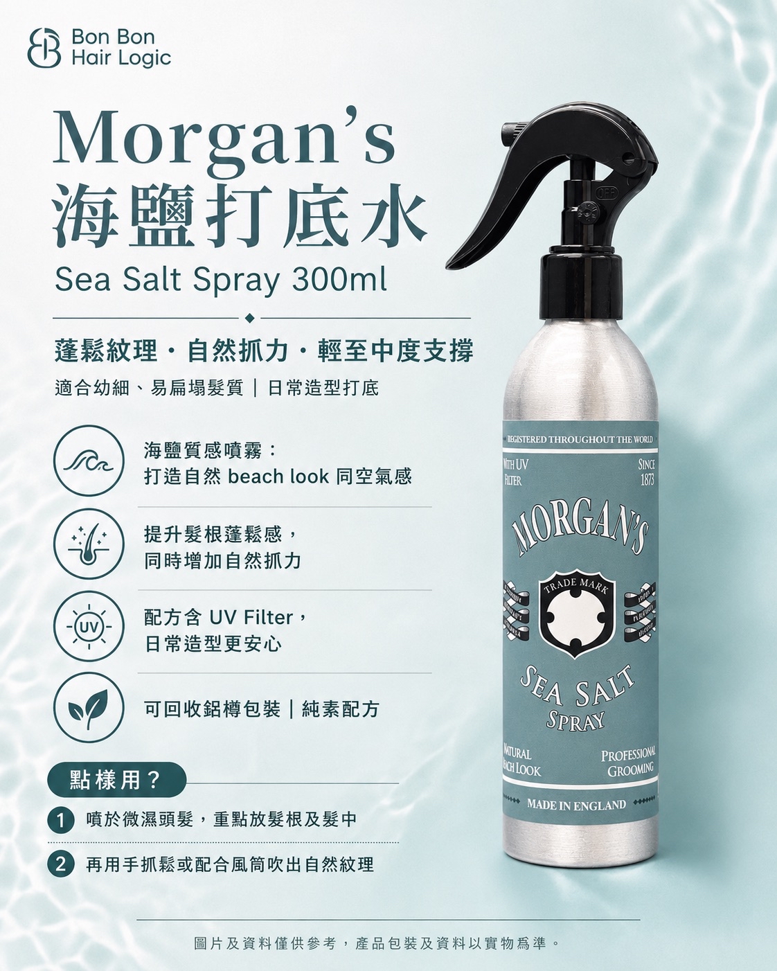 🇬🇧 英國製造｜Morgan's 海鹽造型蓬鬆打底水 300ml (Sea Salt Spray 專業金屬鋁樽裝)
