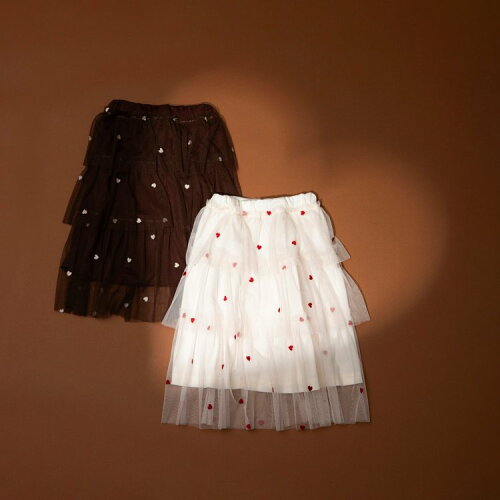 🆕【⭐訂購⭐】 🇯🇵日本直送 🌀愛心刺繡 薄紗層疊 及膝 #半截裙［2款選］🌀 [ELAA-0233][260226]