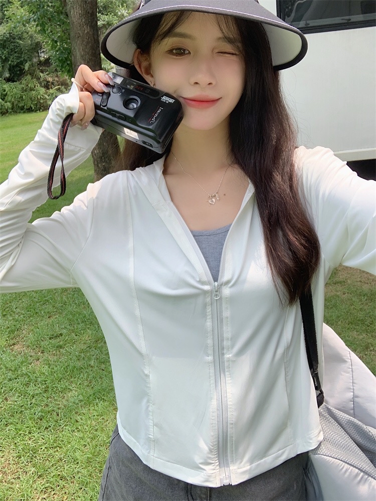 B121(0601) 韩系冰丝防晒休闲风前排拉链连衣帽4色瑜伽服外套上衣