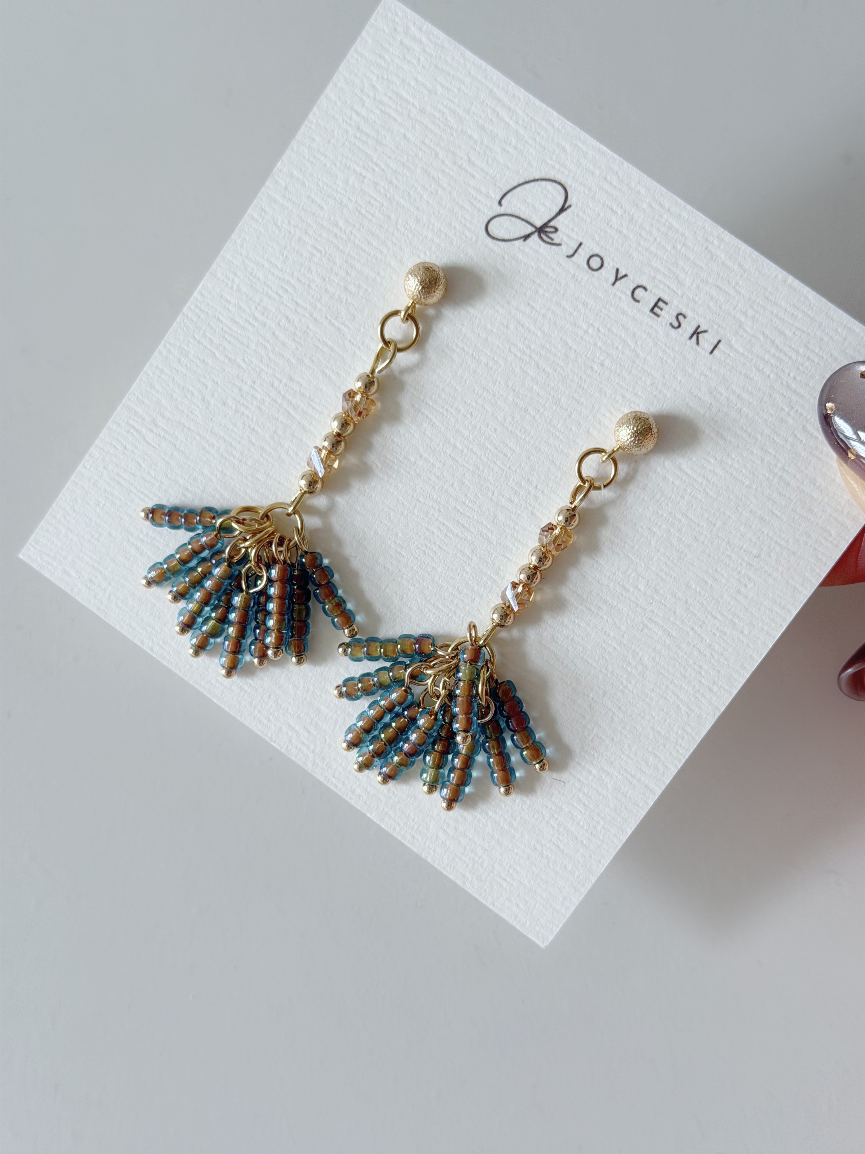 流穗長款耳環/復古棕綠x金色($198)