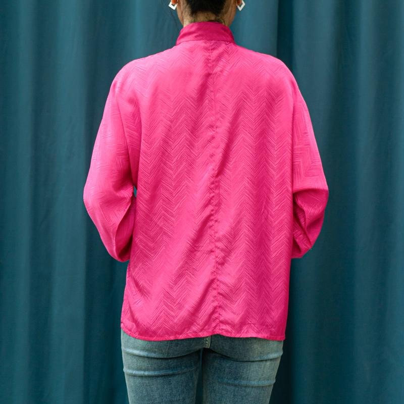 Vintage 1980s French Fuchsia Pink Asymmetric Collar Long Sleeve Blouse (MT1604-3)