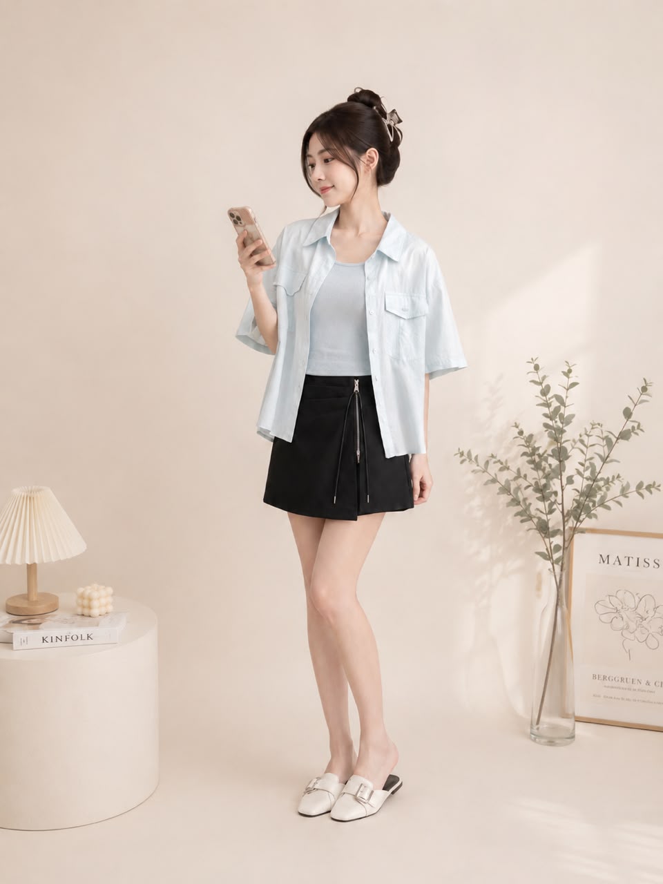A020887 High-Waist Asymmetrical Zip Skirt