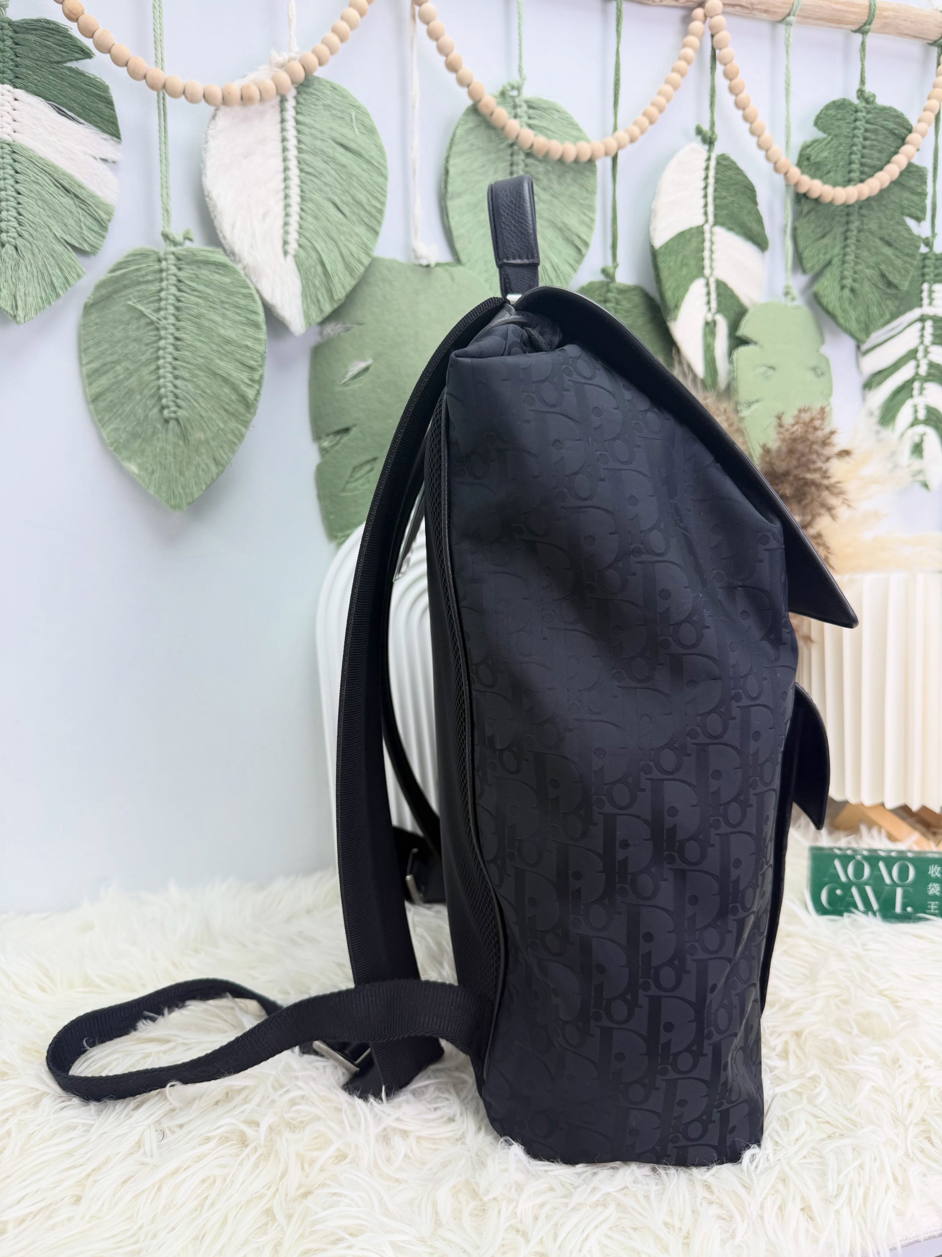 Dior👜 PRE OWNED 🛍️ Motion系列 黑色老花拼皮書包 🎒🖤