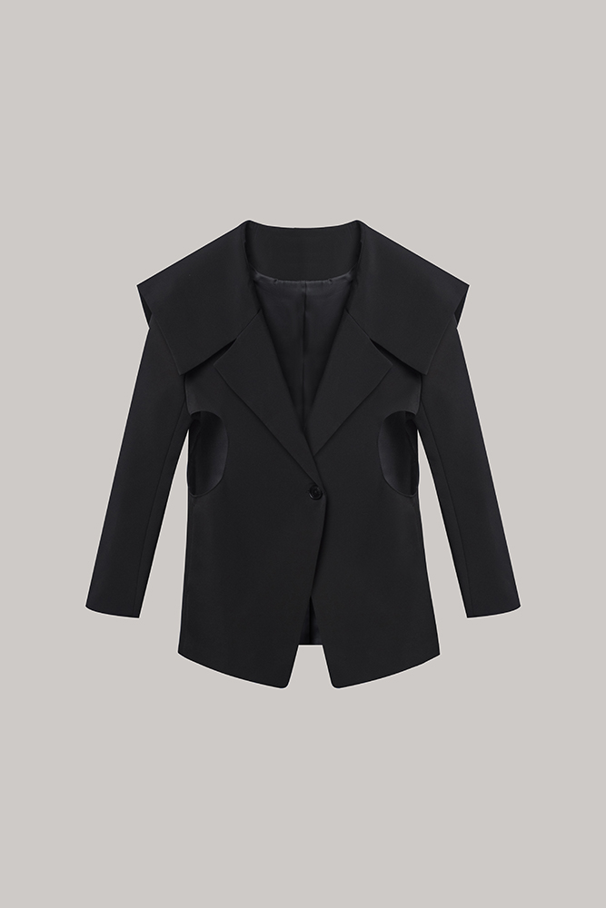 Black Statement Cut-Out Blazer with Sculpted Shoulder Design