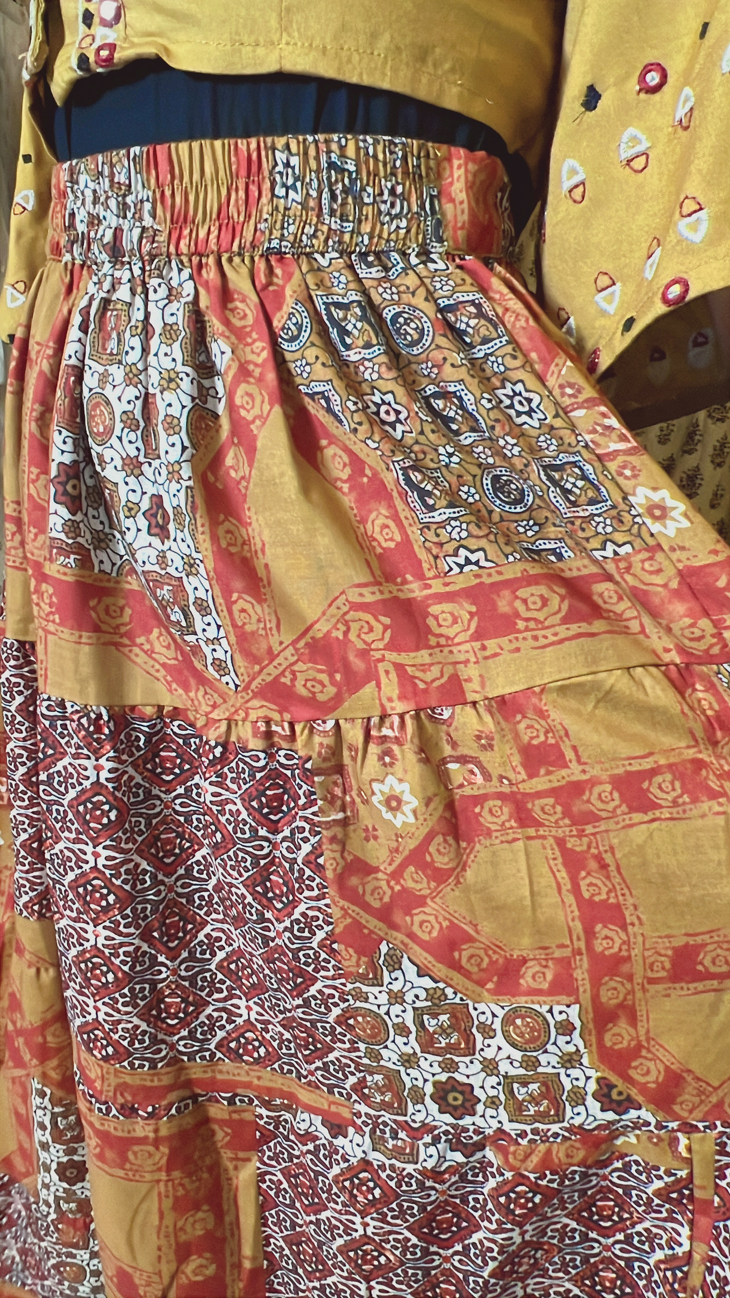 Mustard Yellow Tile Floral Pattern Skirt #1072