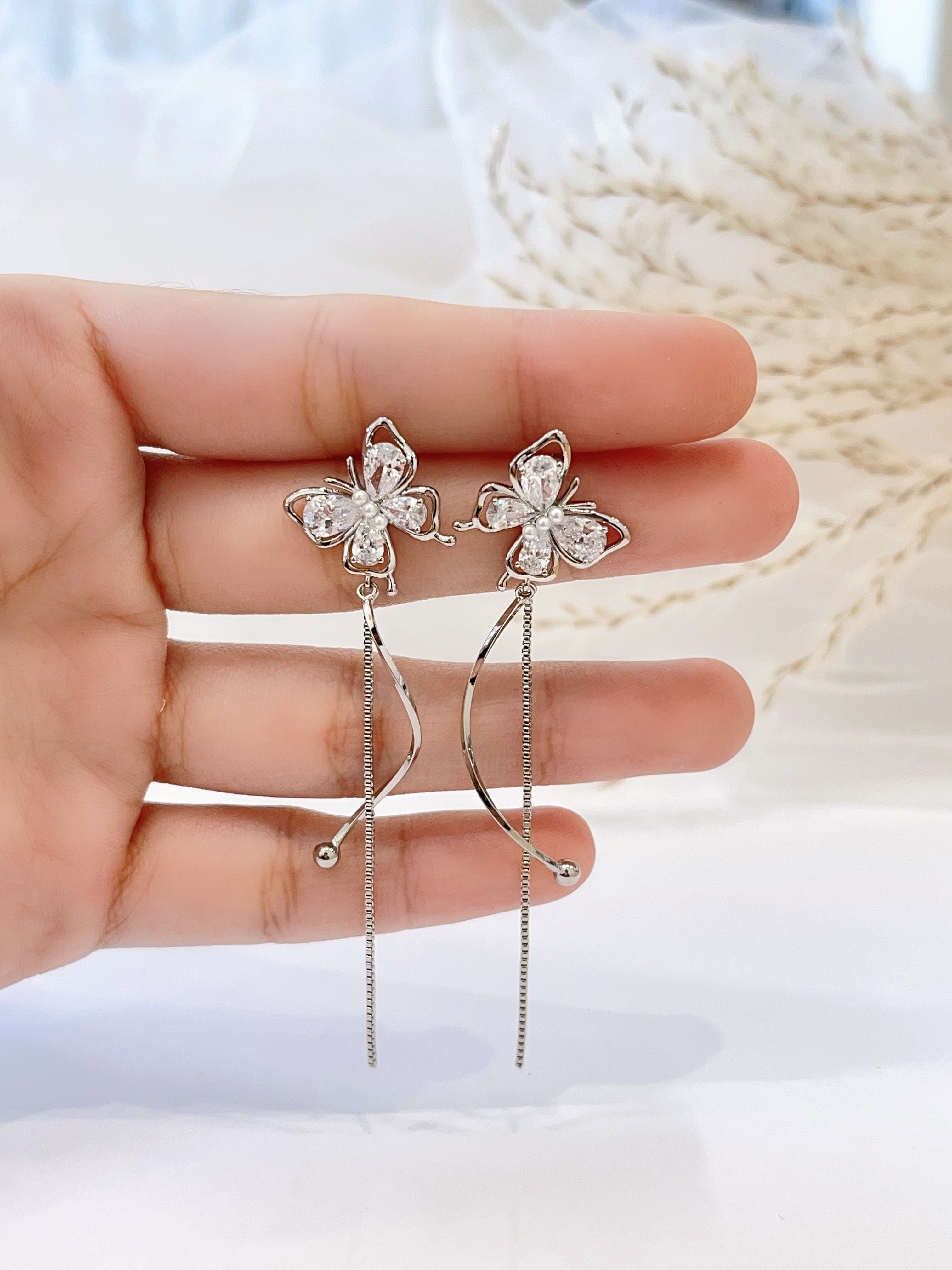 高级感锆石蝴蝶长流苏耳环