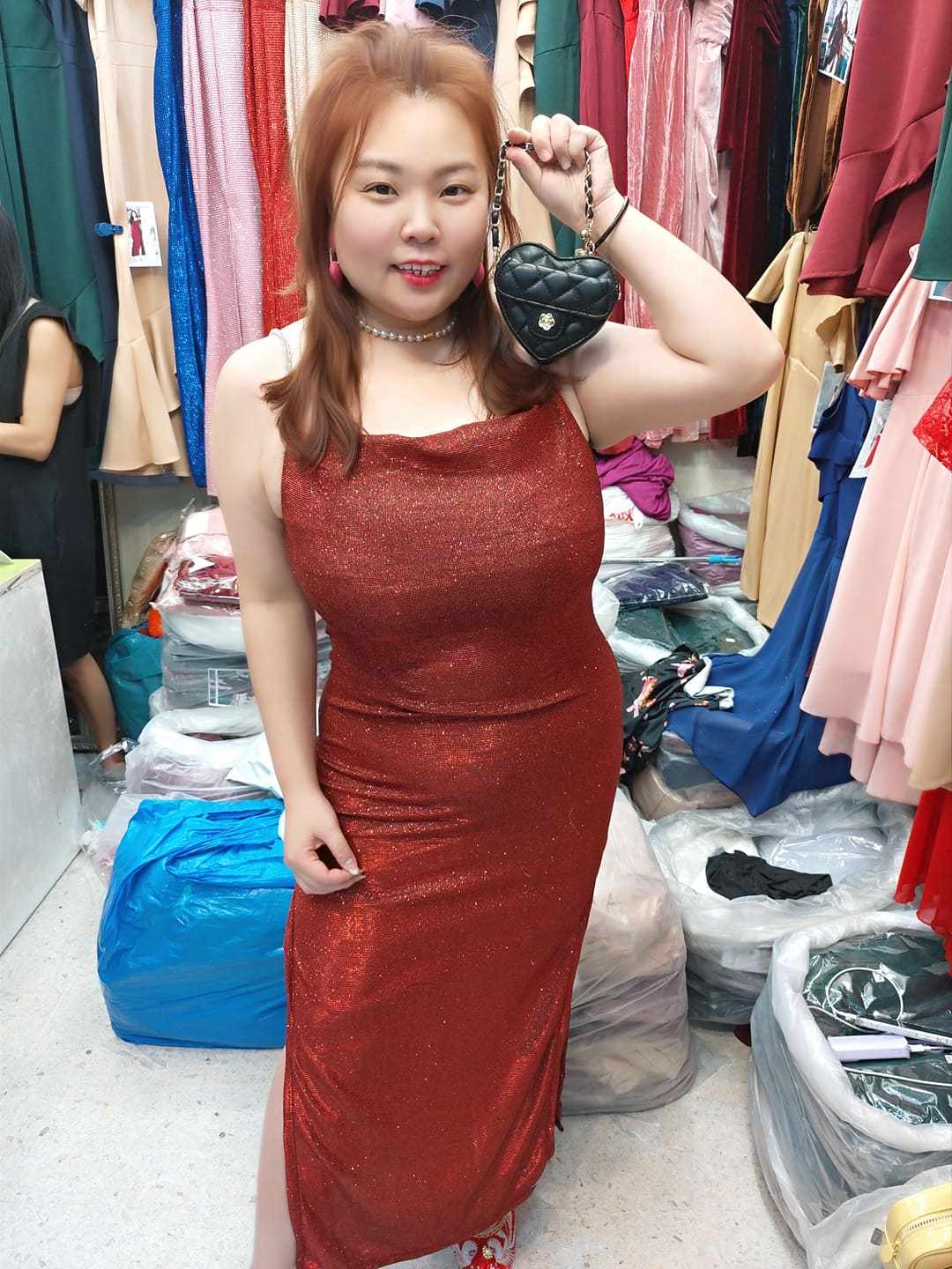 AA09/AA0009 💥新品💥细吊带亮粉边开叉修身长礼服