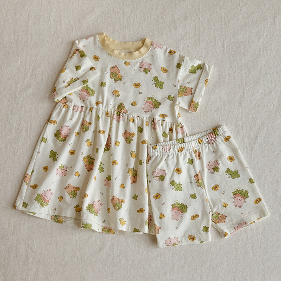 26S/S DTD夏日花草派對系列-莫代爾彈連衣裙&打底褲套裝