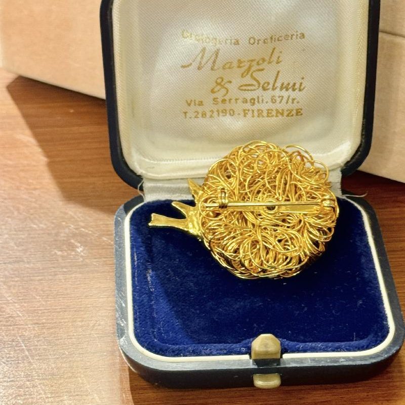 Vintage Wired Bird Nest with Pearl Egg Brooch (C055)