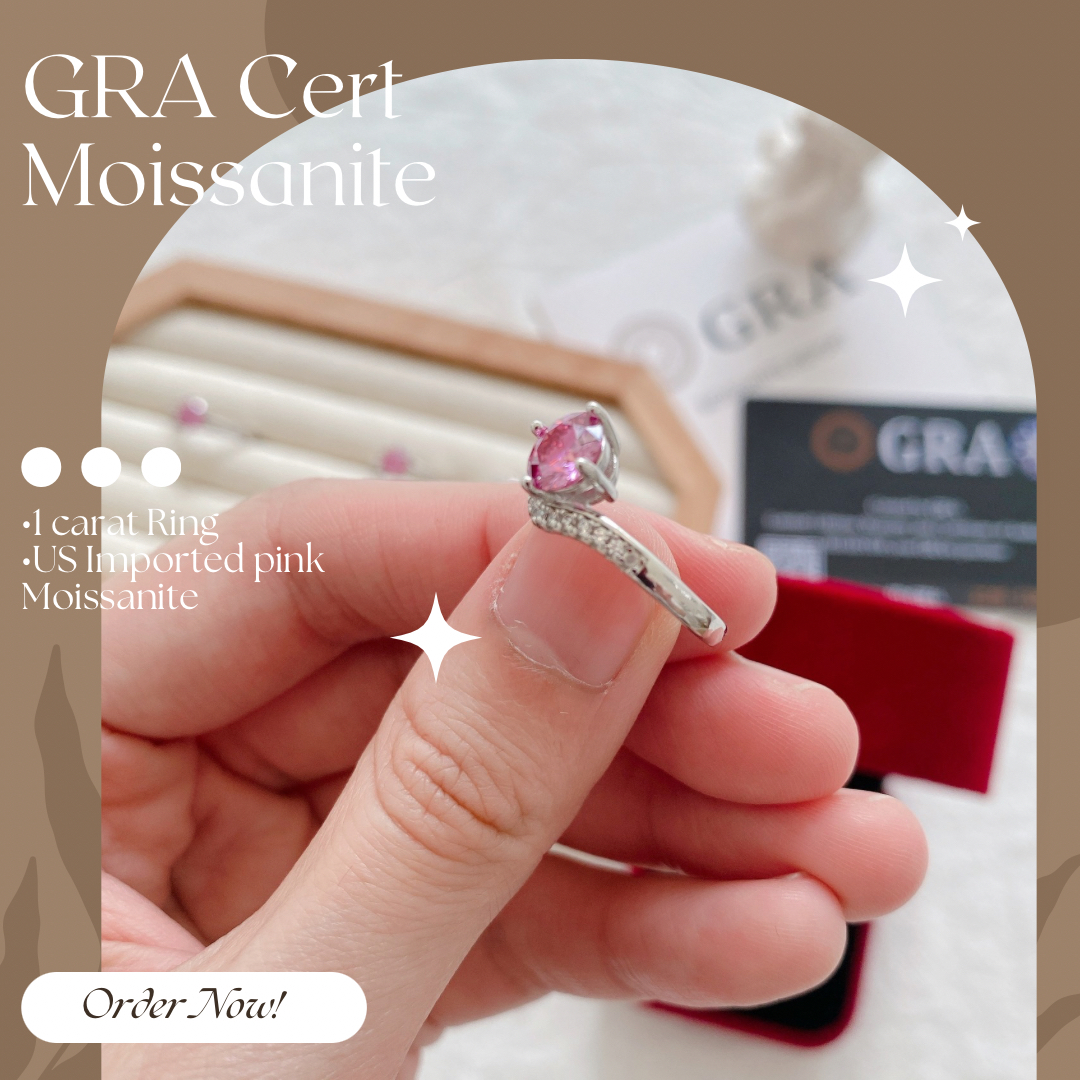 Pink Moissanite Ring with Certificate of Authenticity  