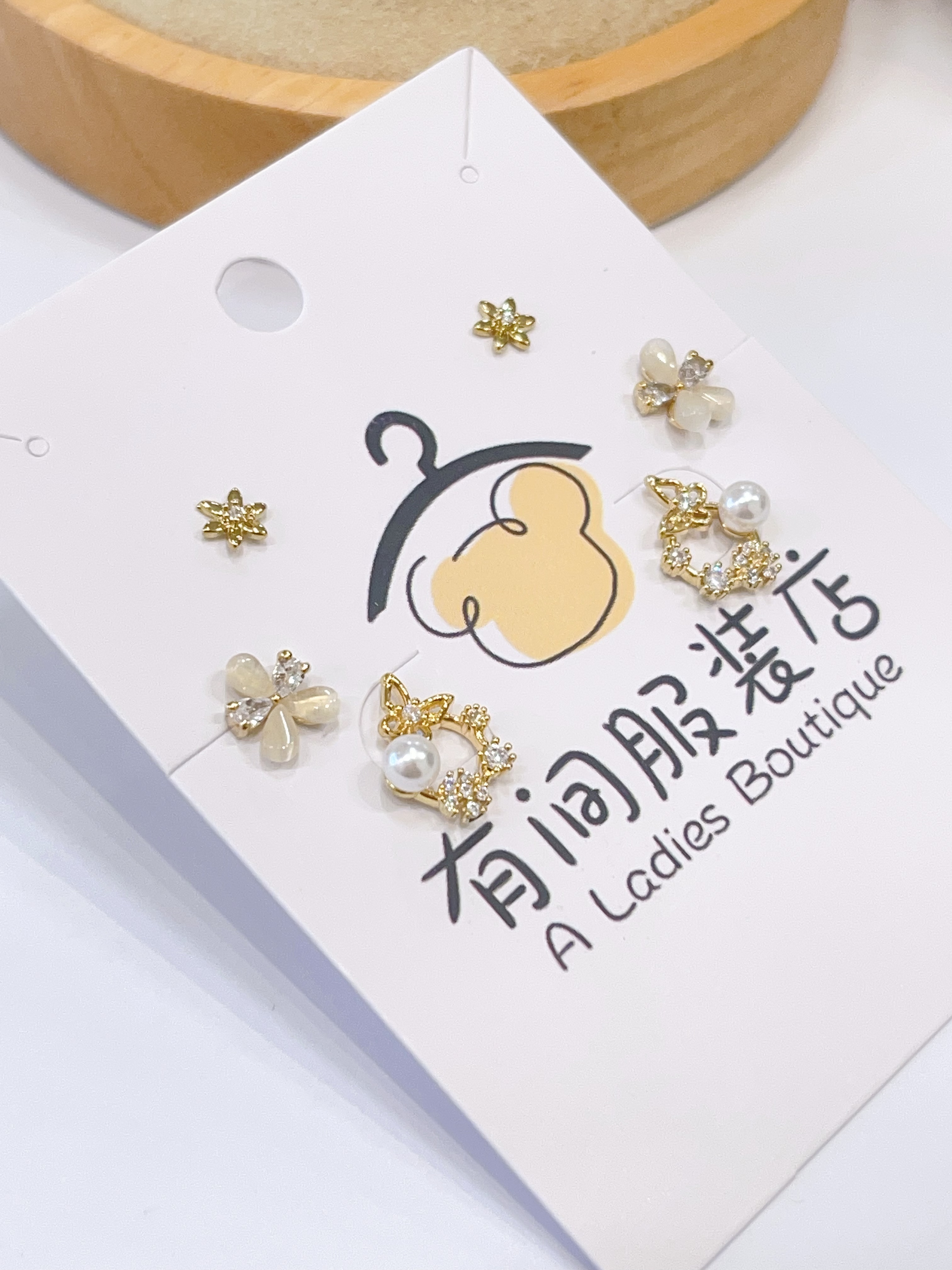 猫眼石花花蝴蝶耳环套装