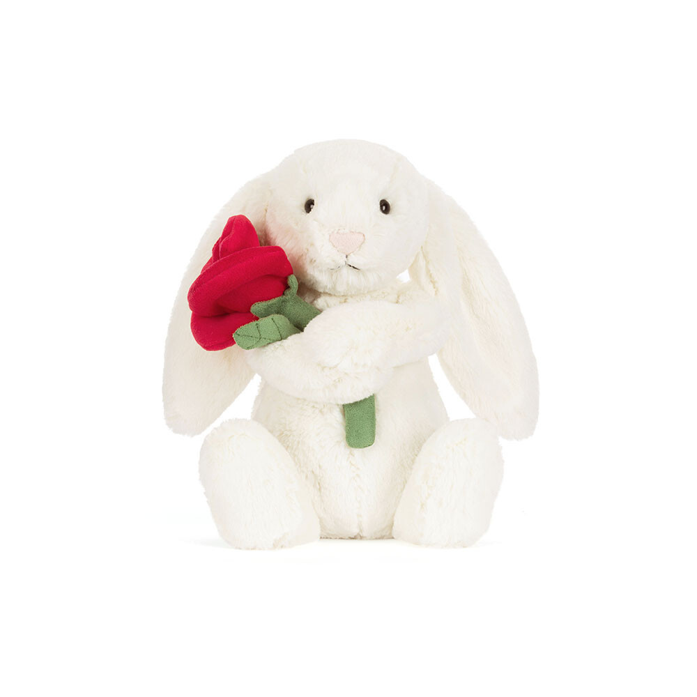 JELLYCAT Cream Bunny With Rose H31cm 捧玫瑰花奶白兔兔