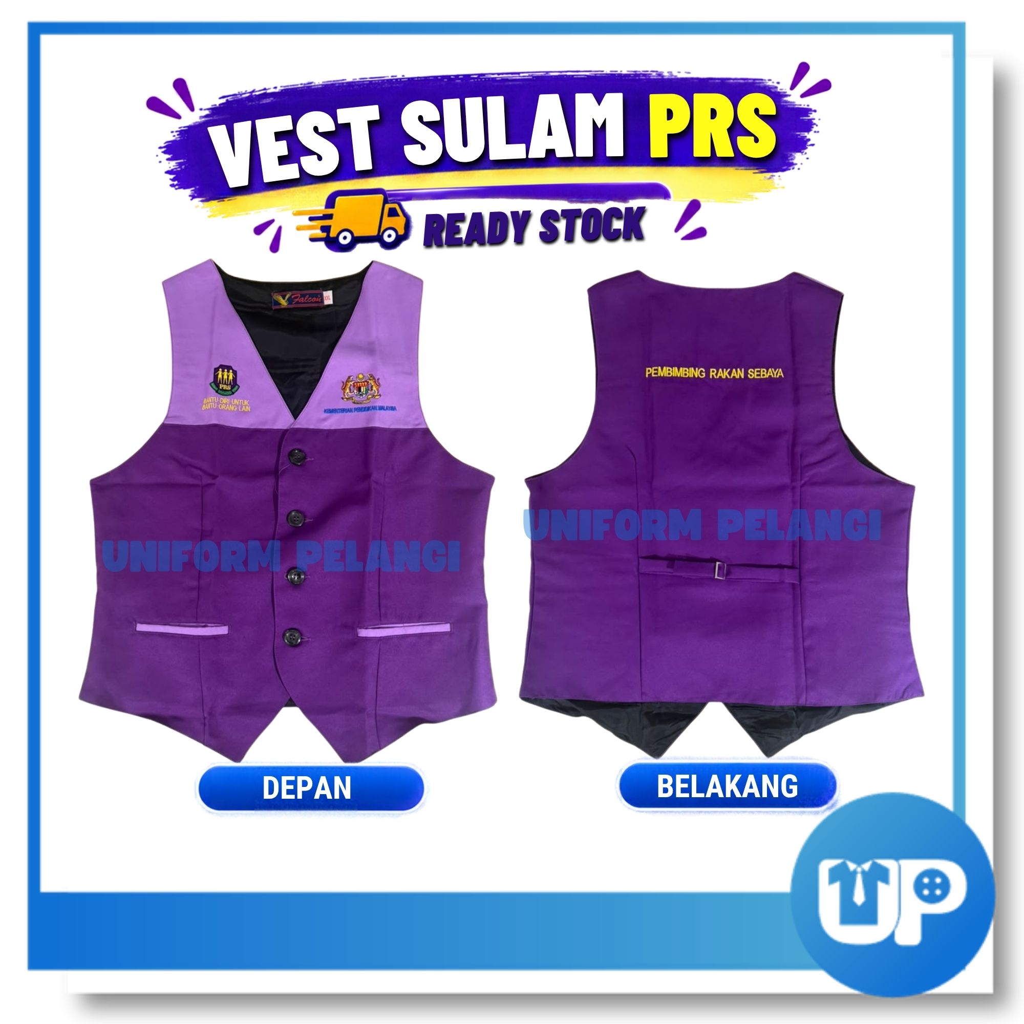 Falcon Vest PRS Sulam Pembimbing Rakan Sebaya Sekolah Rendah Menengah Tali Leher Original Warna Ungu