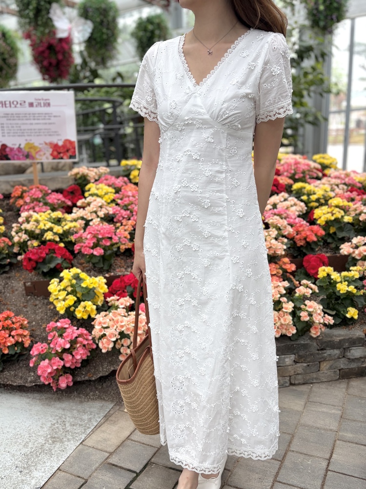 Aurelie Embroidered Dress (White)