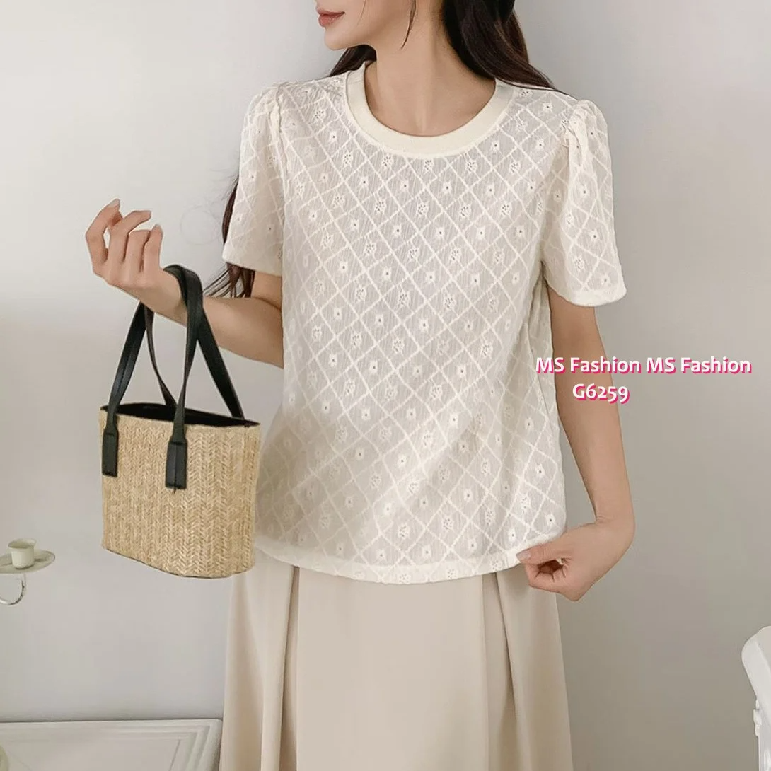 G6259 韓國🇰🇷格紋通花top