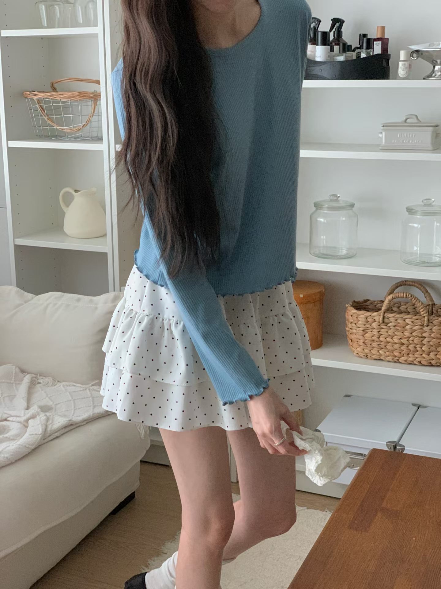 221639 木耳邊淨色長袖Tee
