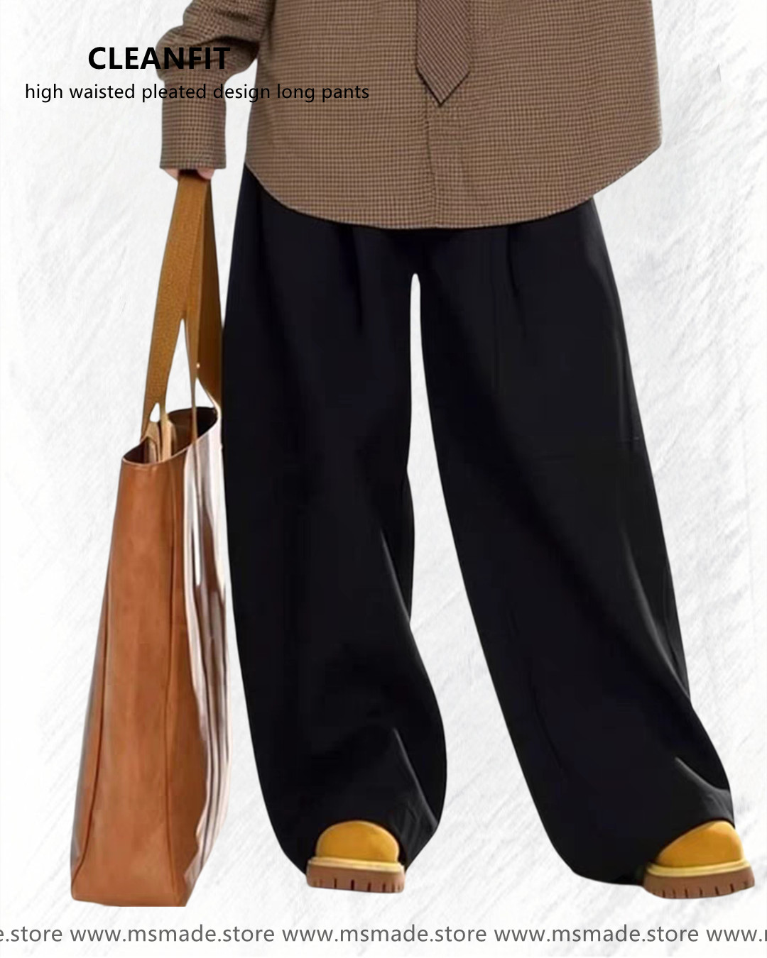 M2538高腰皺褶設計感落地褲