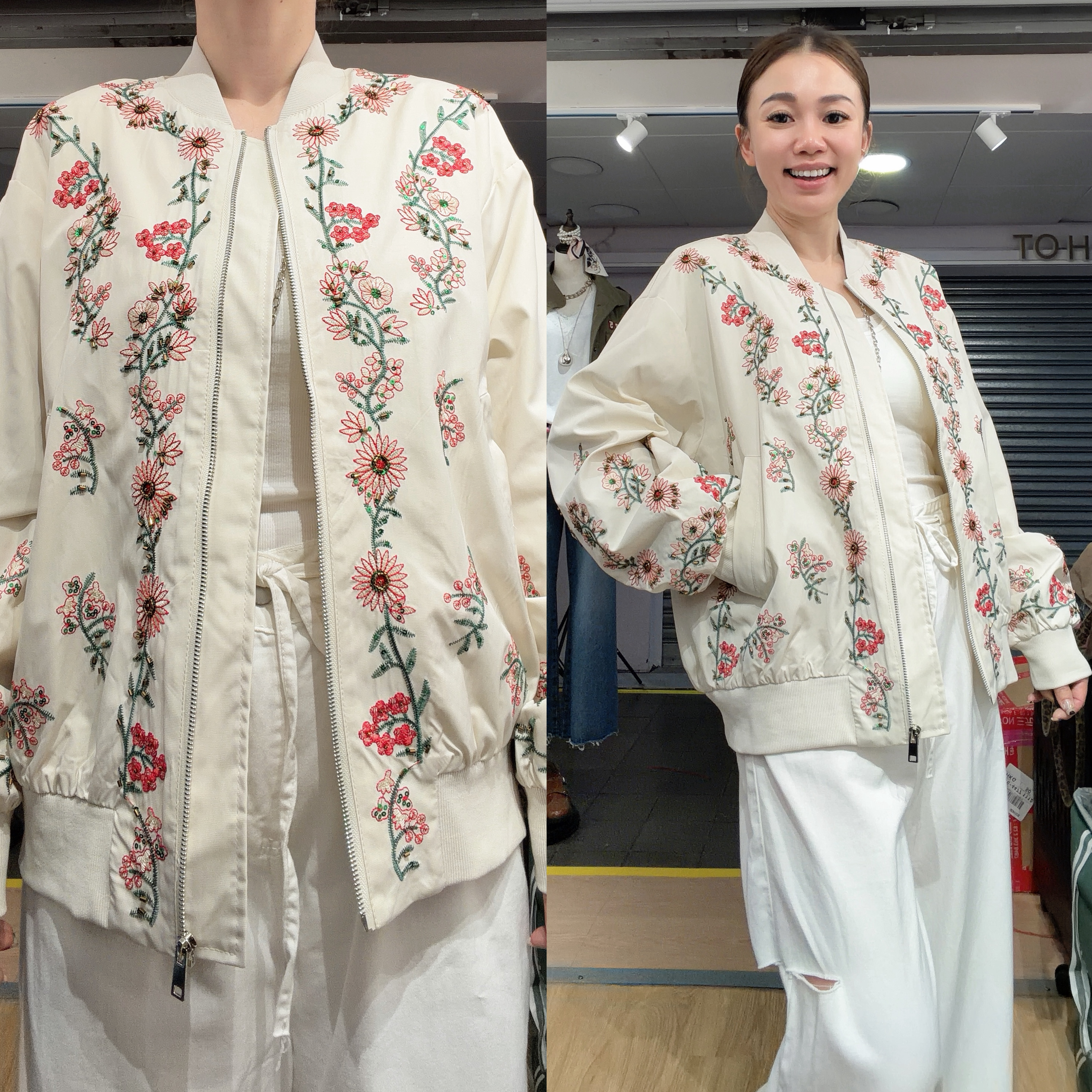 JJ38-精緻重工刺繡花釘珠薄棒球外套 