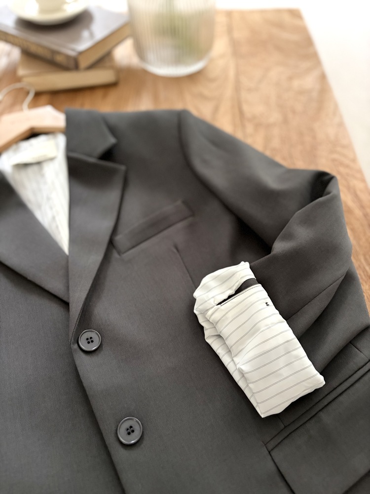 Margot Blazer with Striped Cuffs (Charcoal)