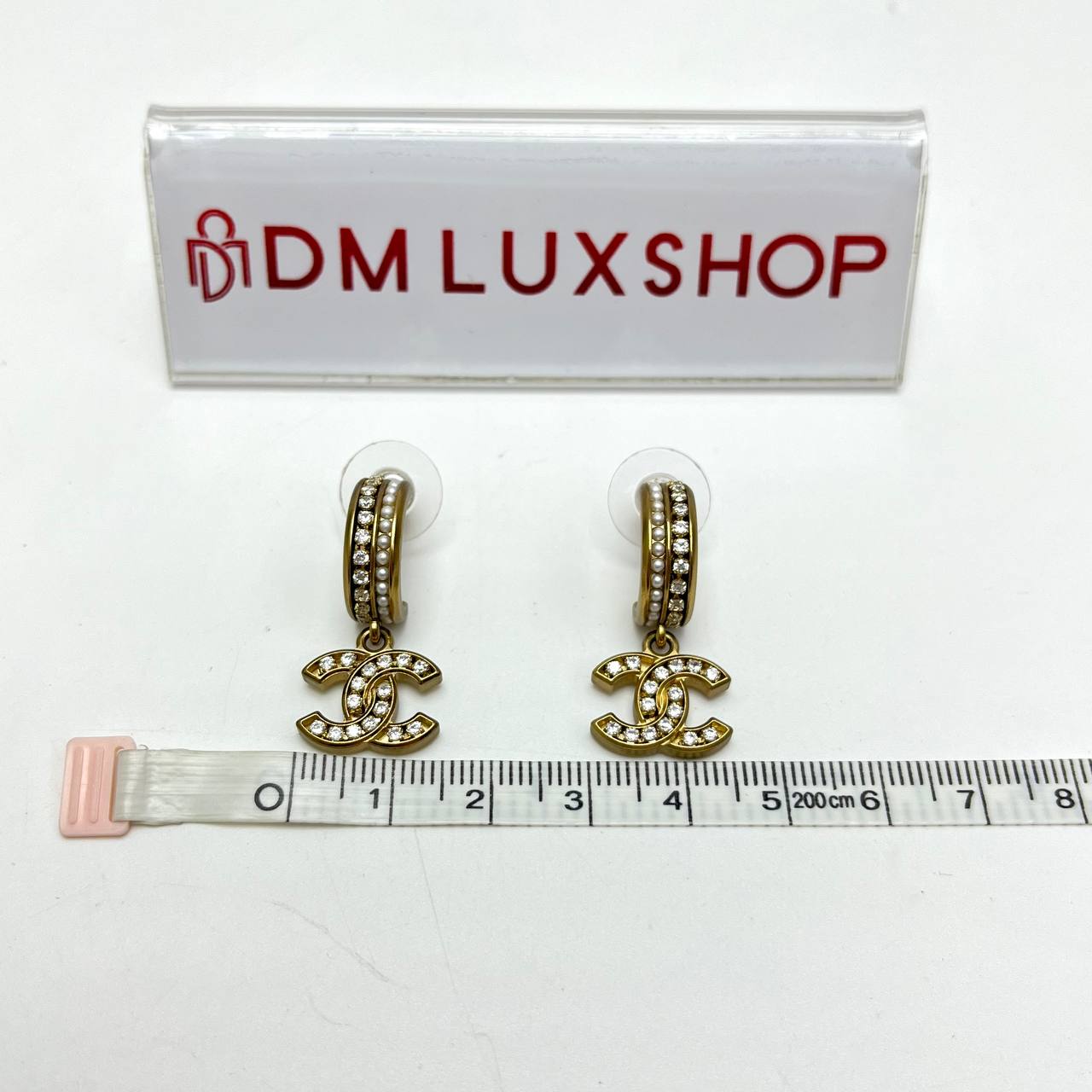 Chanel CC Crystal Pearl Hoop Earrings GHW