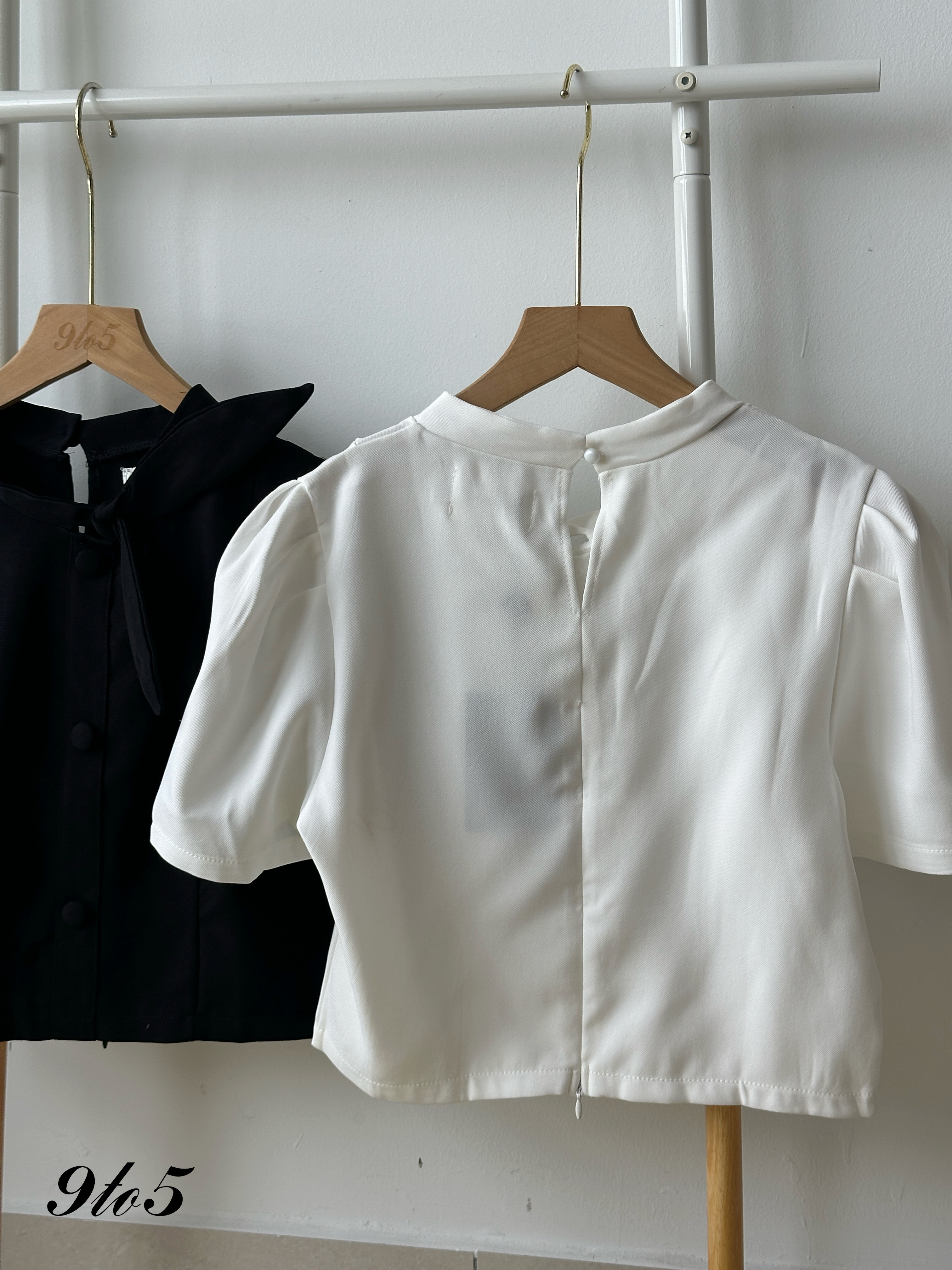 T4175 Puff Sleeve Tie Neck Top - 4 Colors 