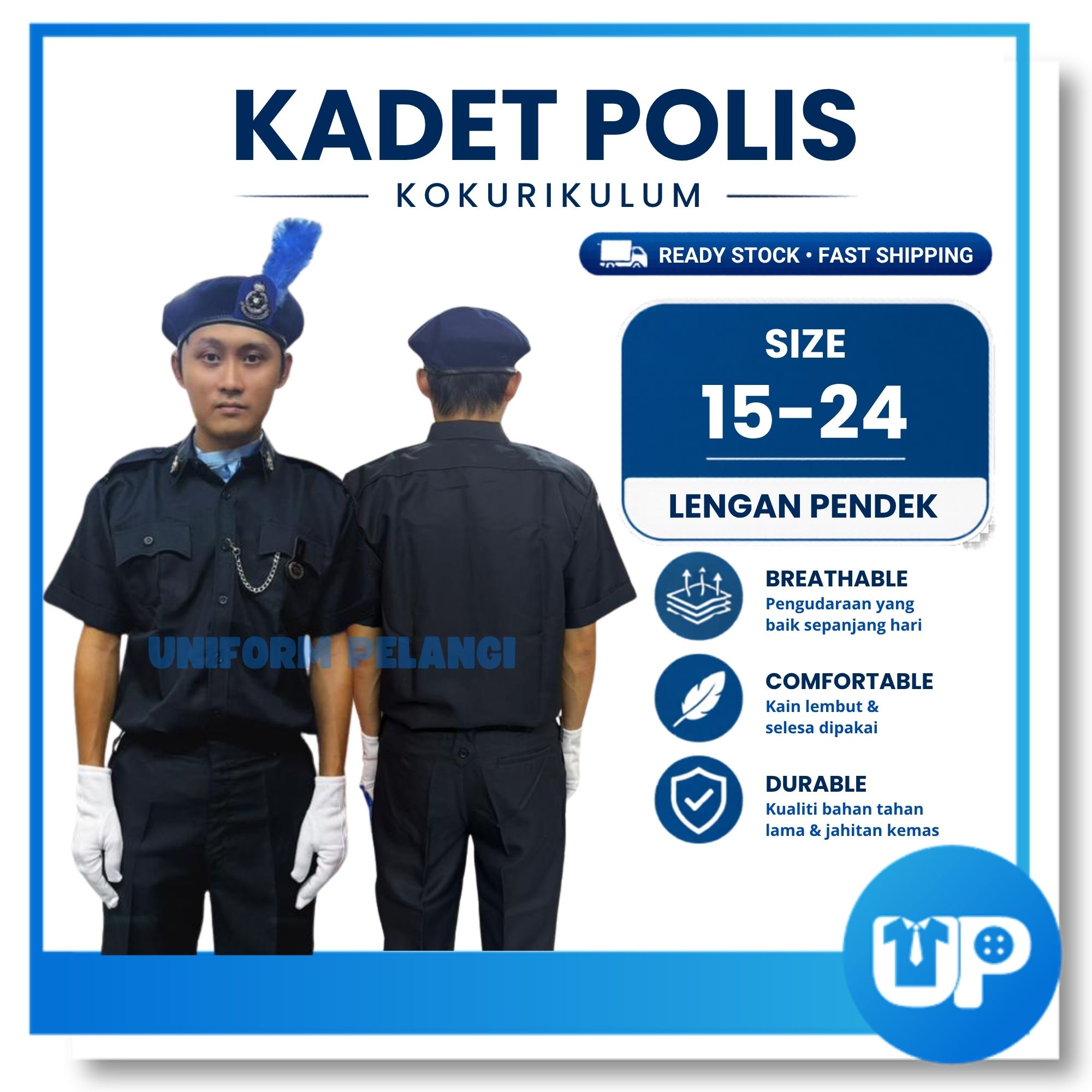 Persatuan Kadet Polis Baju Biru Gelap Pakaian Seragam Kadet kokurikulum Sekolah Uniform Baju Kemeja Dark Blue