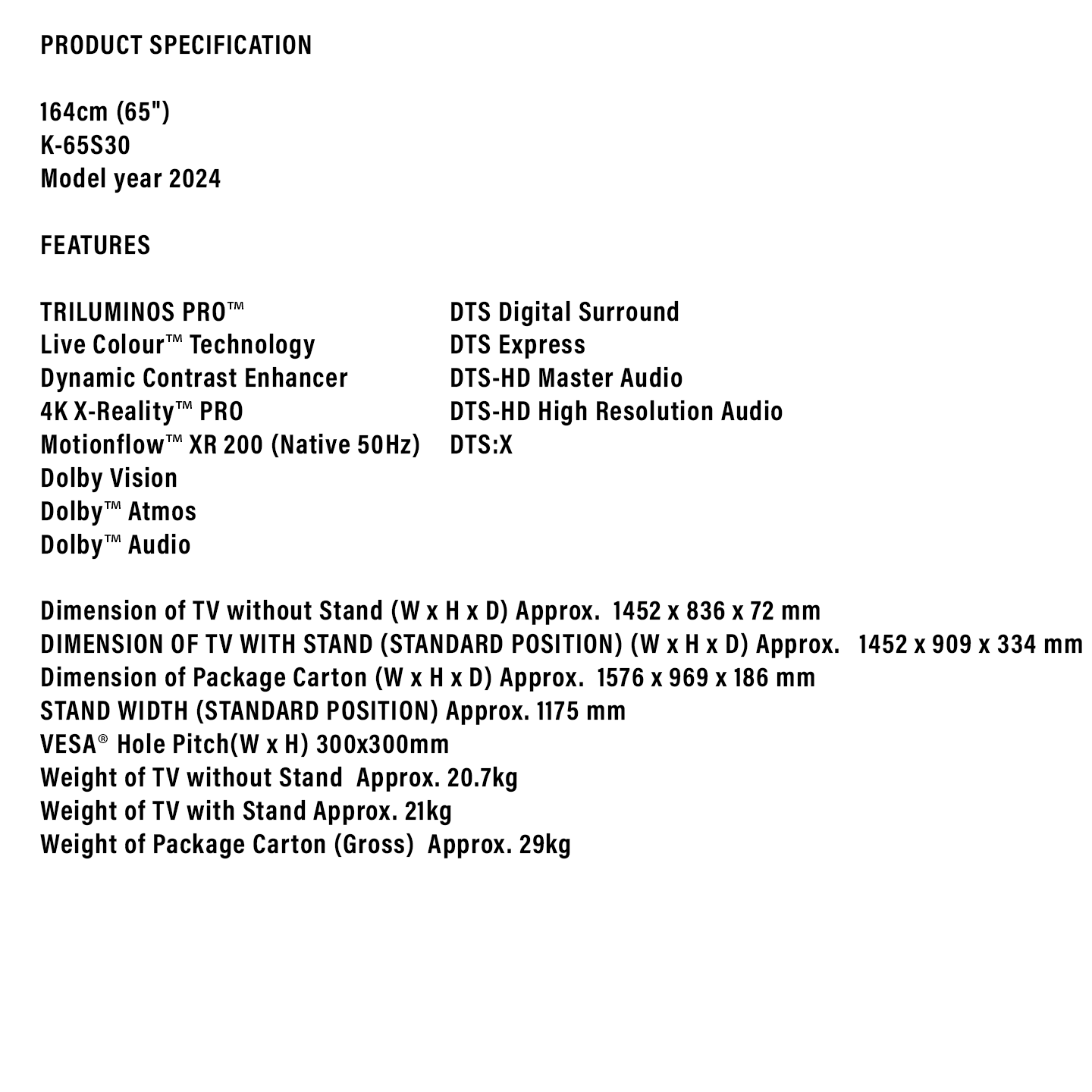 Sony 65" BRAVIA 3 4K HDR Google TV (K-65S30)