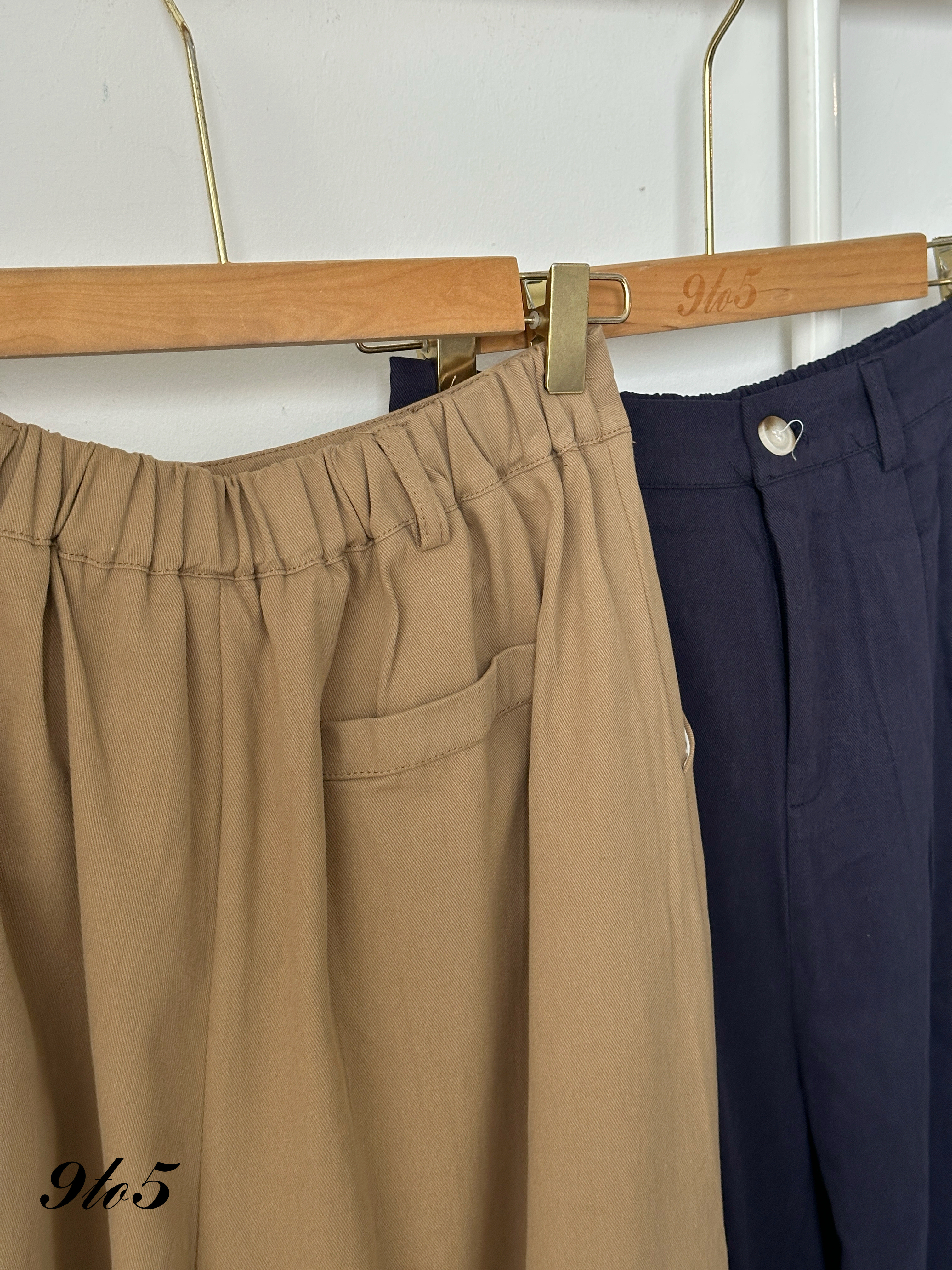 S1859 Wide Leg Long Pants - Blue & Khaki