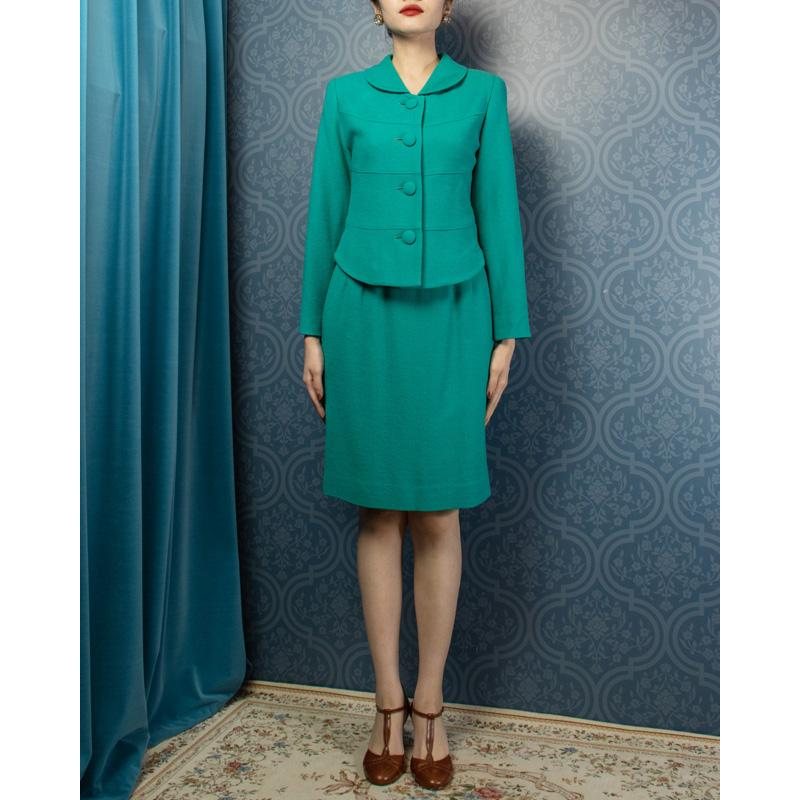 Vintage 1980s Turquoise Jackie O Suit/Twin Set (FG028)