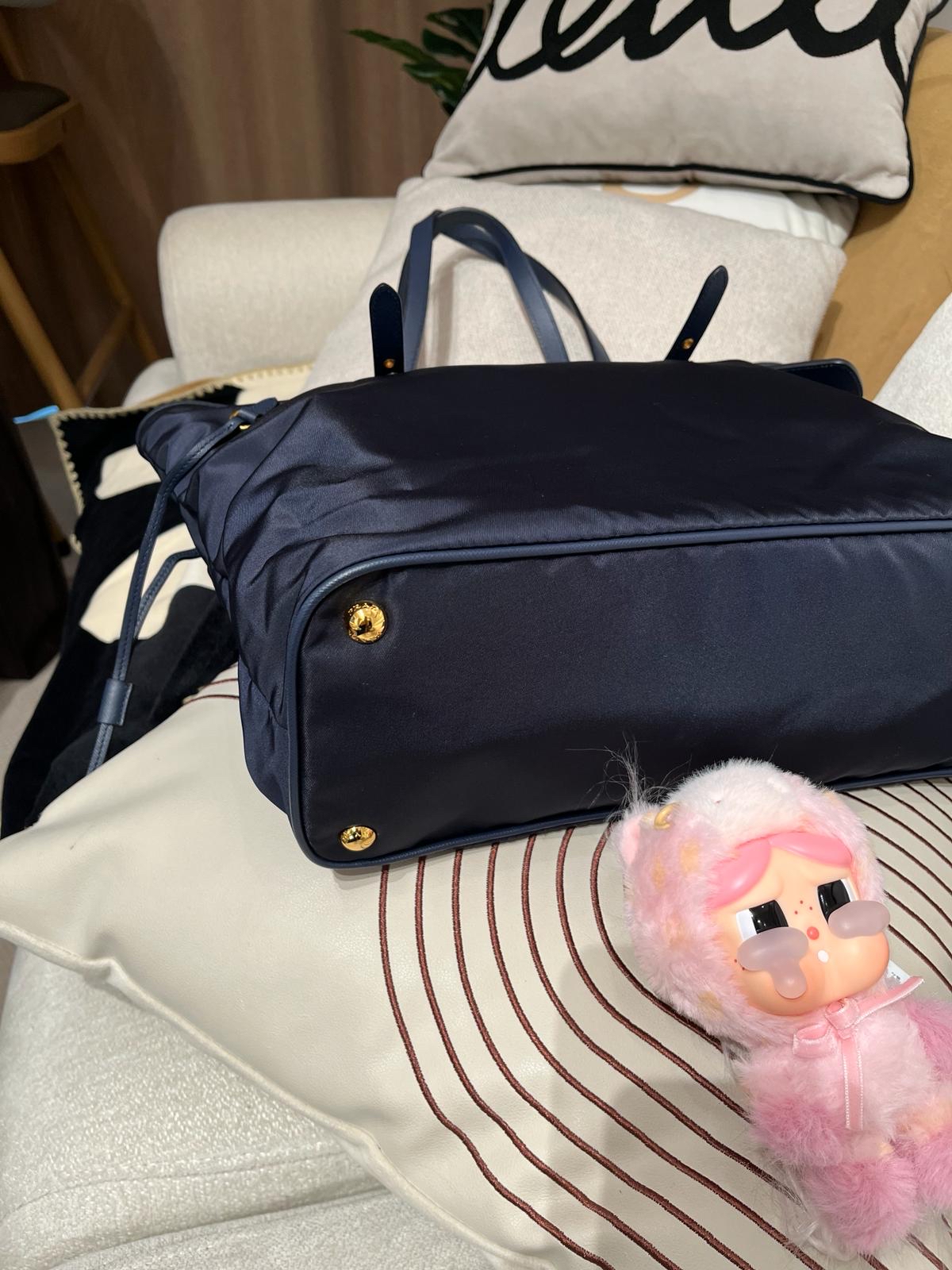 Prada Nylon Shopping Tote Bag Navy 100%Authentic, 98%New ✅ certificate 