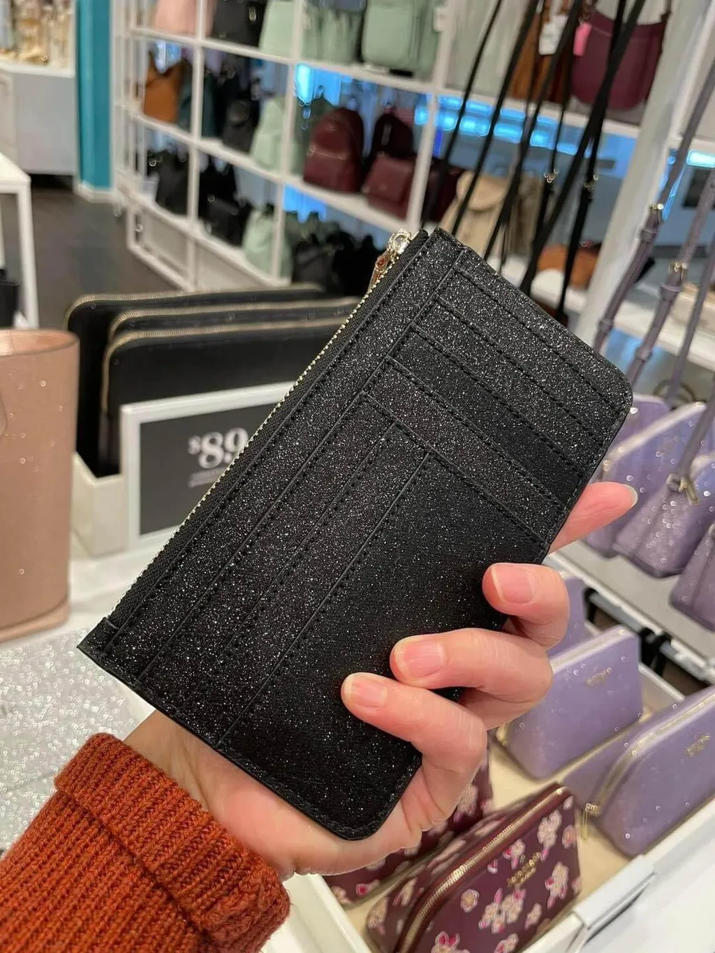 香港現貨-Kate Spade  Tinsel Glitter Fabric Slimcard Holder Black