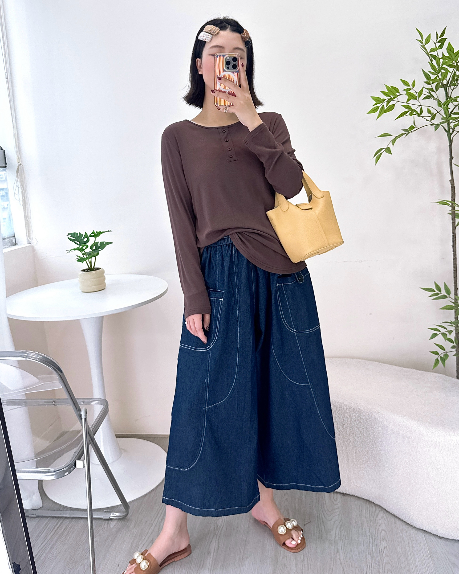 休閒牛仔明線闊褲 2色