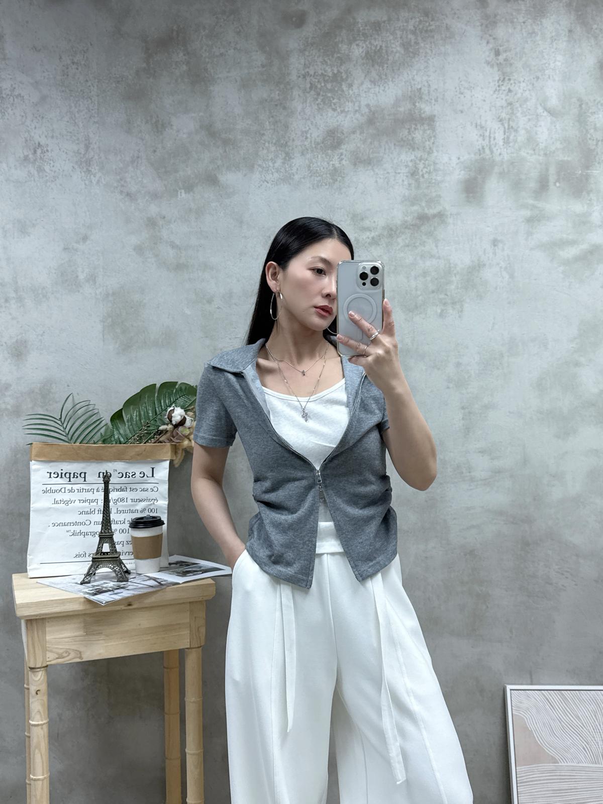 假兩件雙拉鏈Top