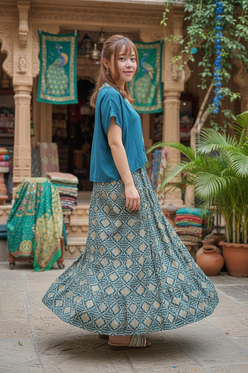 #1499 Peacock Green half rubberband Skirt 38" 