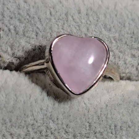 Cat's eye kunzite heart ring in adustable sterling silver (B) - KNZ2