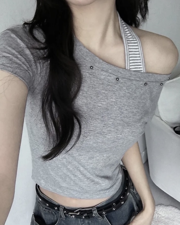 Asymmetric Studded Crop Top