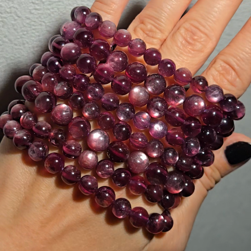Plum lepidolite 7.3mm bead bracelets - MCA98