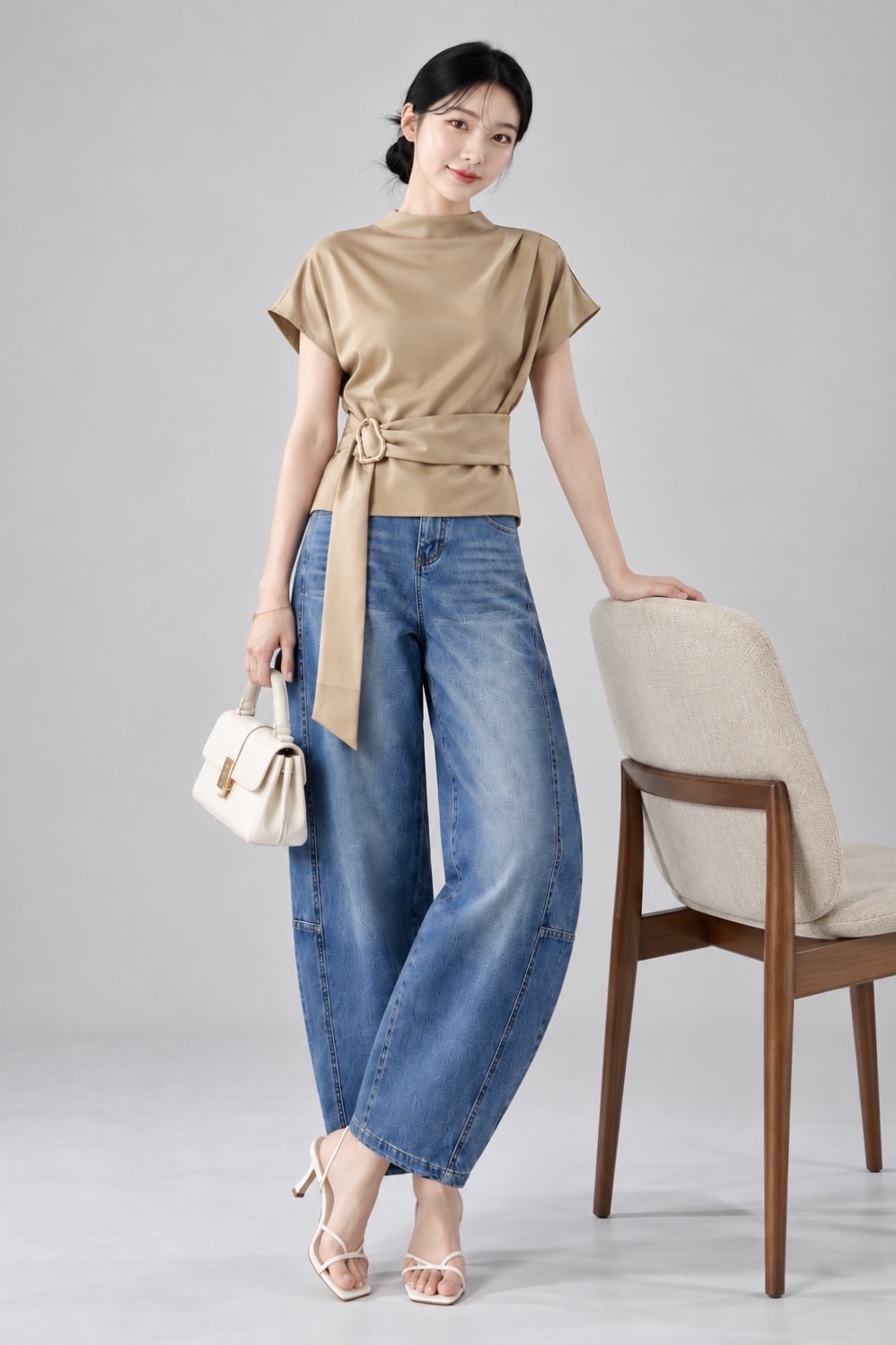 13095 Asymmetric Buckle Waist Top